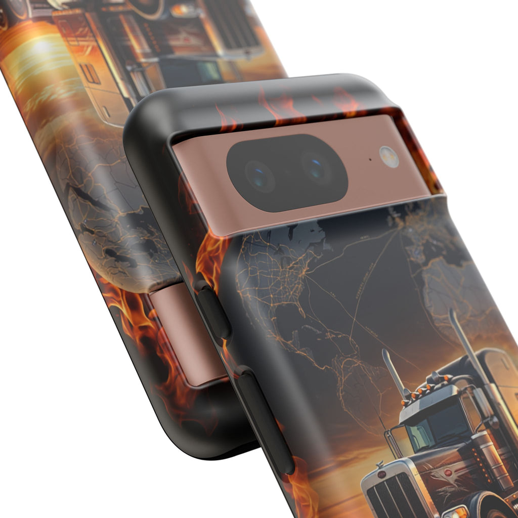 Truck Flames Phone Case — Bold Semi-Truck Globe Design
