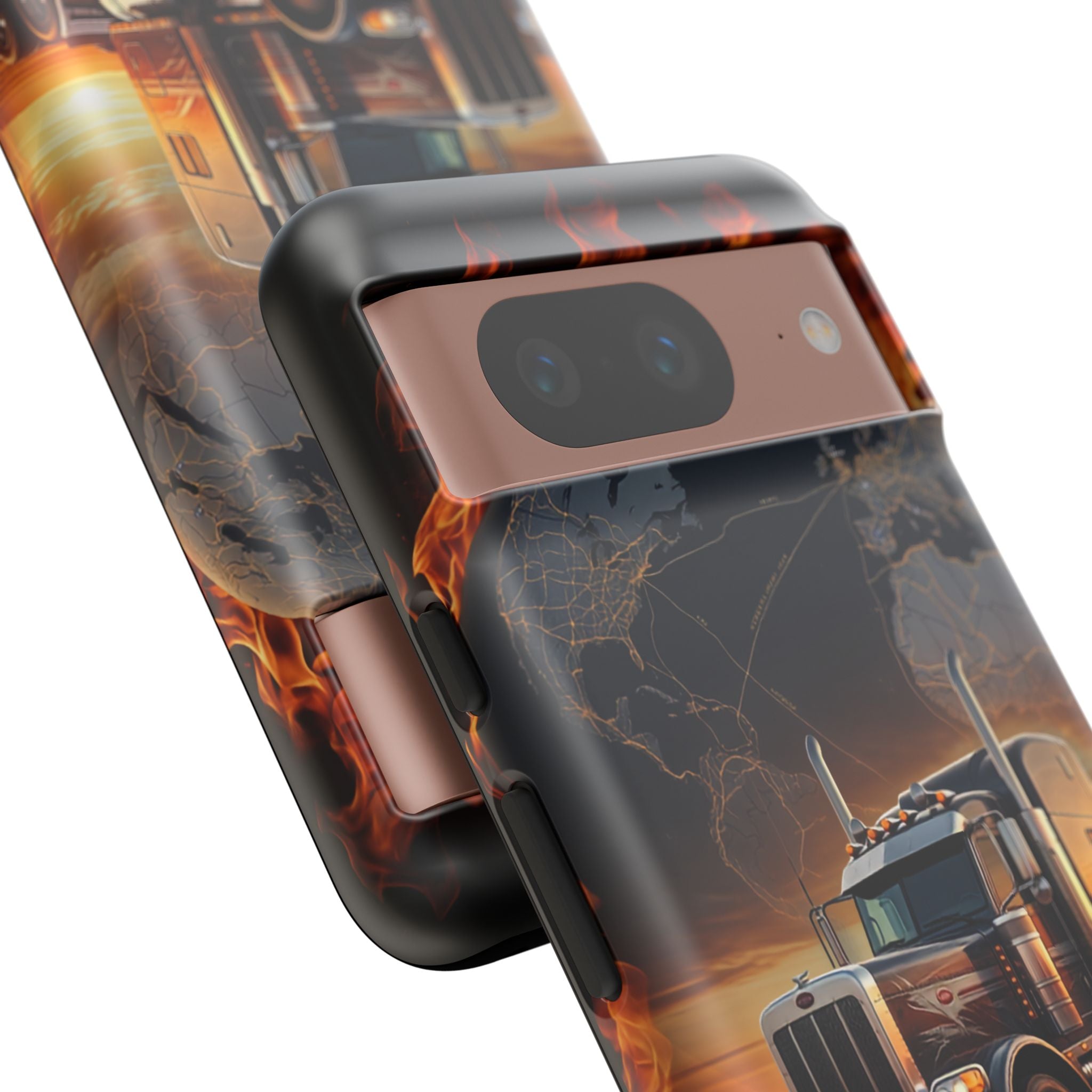 Truck Flames Phone Case — Bold Semi-Truck Globe Design