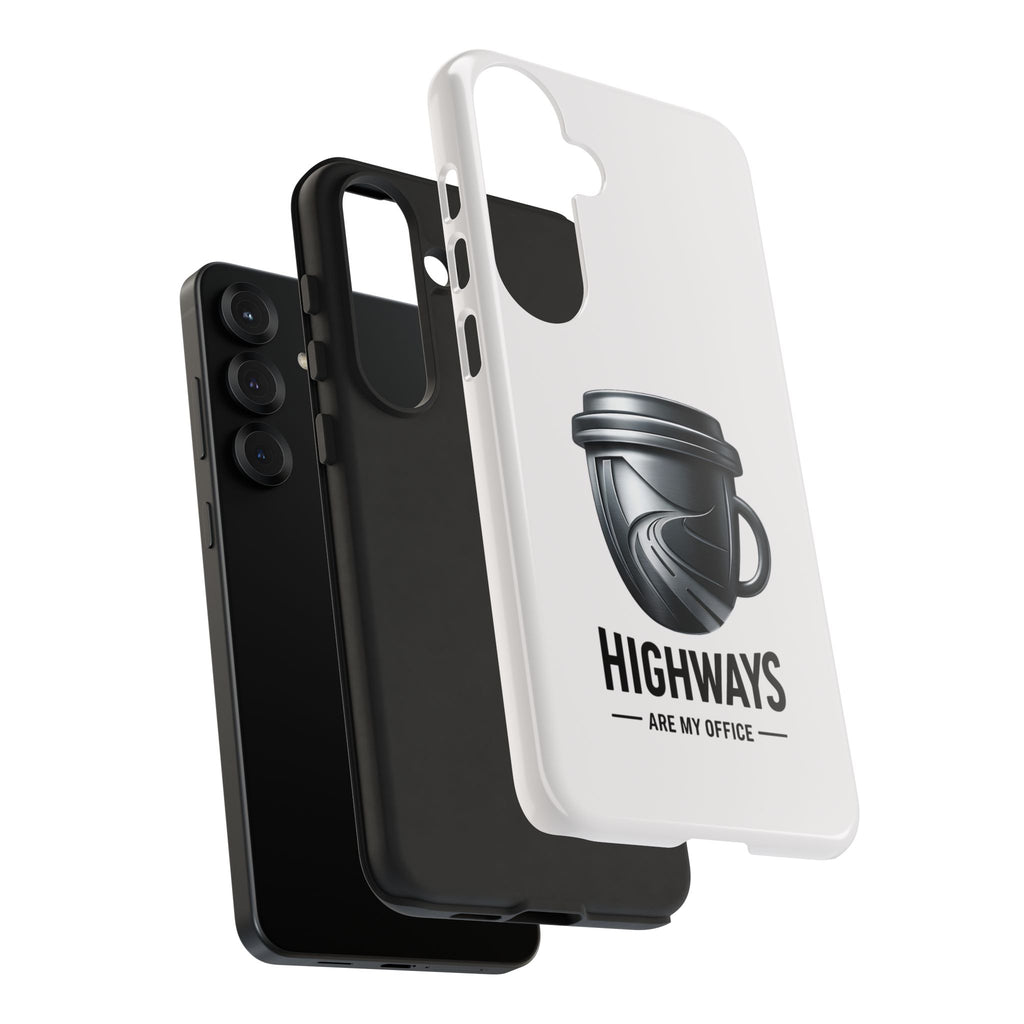Hard Shell Phone Case — “Highways Are My Office” Travel Coffee Design