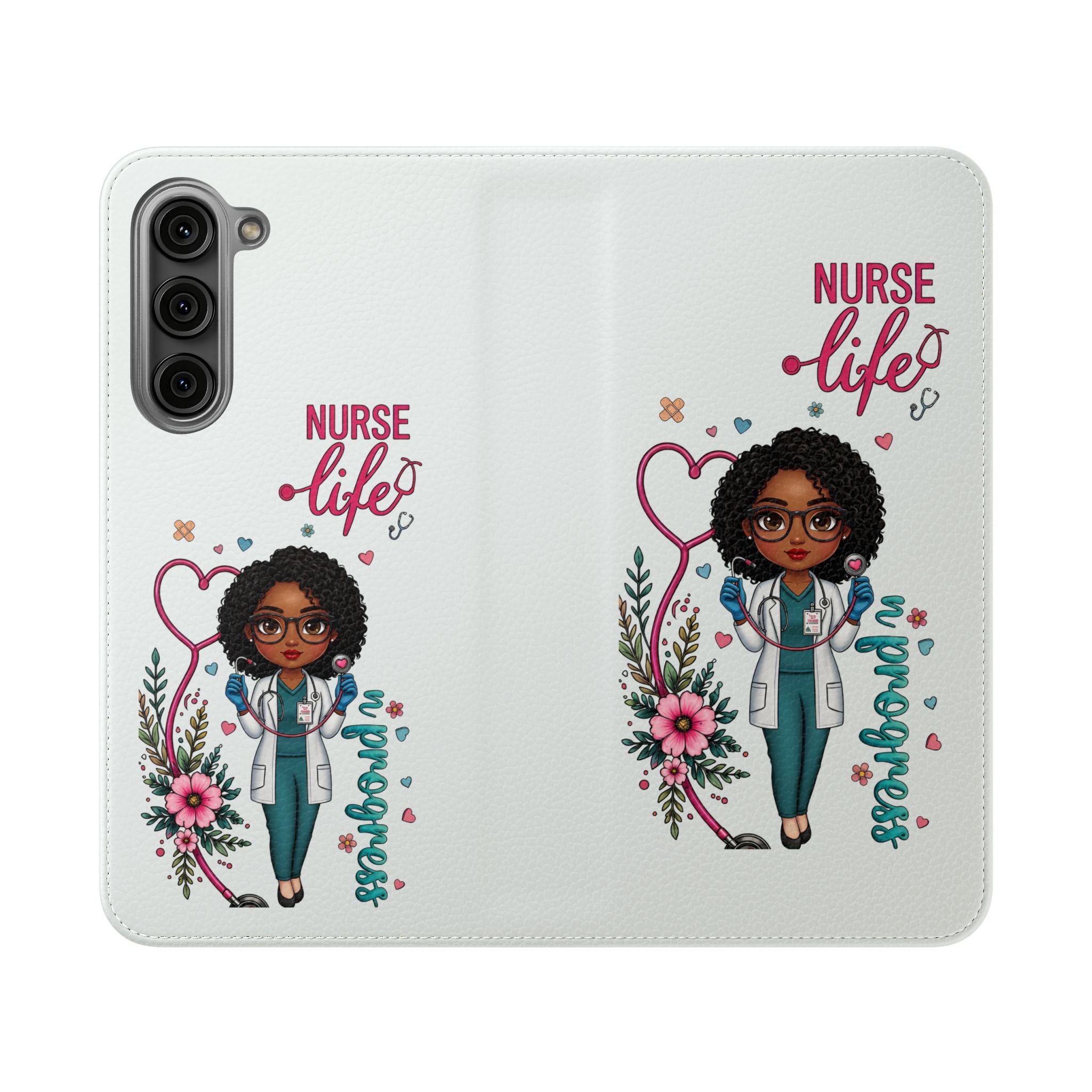 Nurse Life Floral Flip Phone Case - Medical RN Wallet Cover