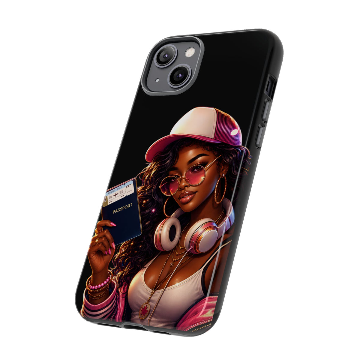 Tough Case – Stylized Urban Girl Phone Case with Headphones & Passport
