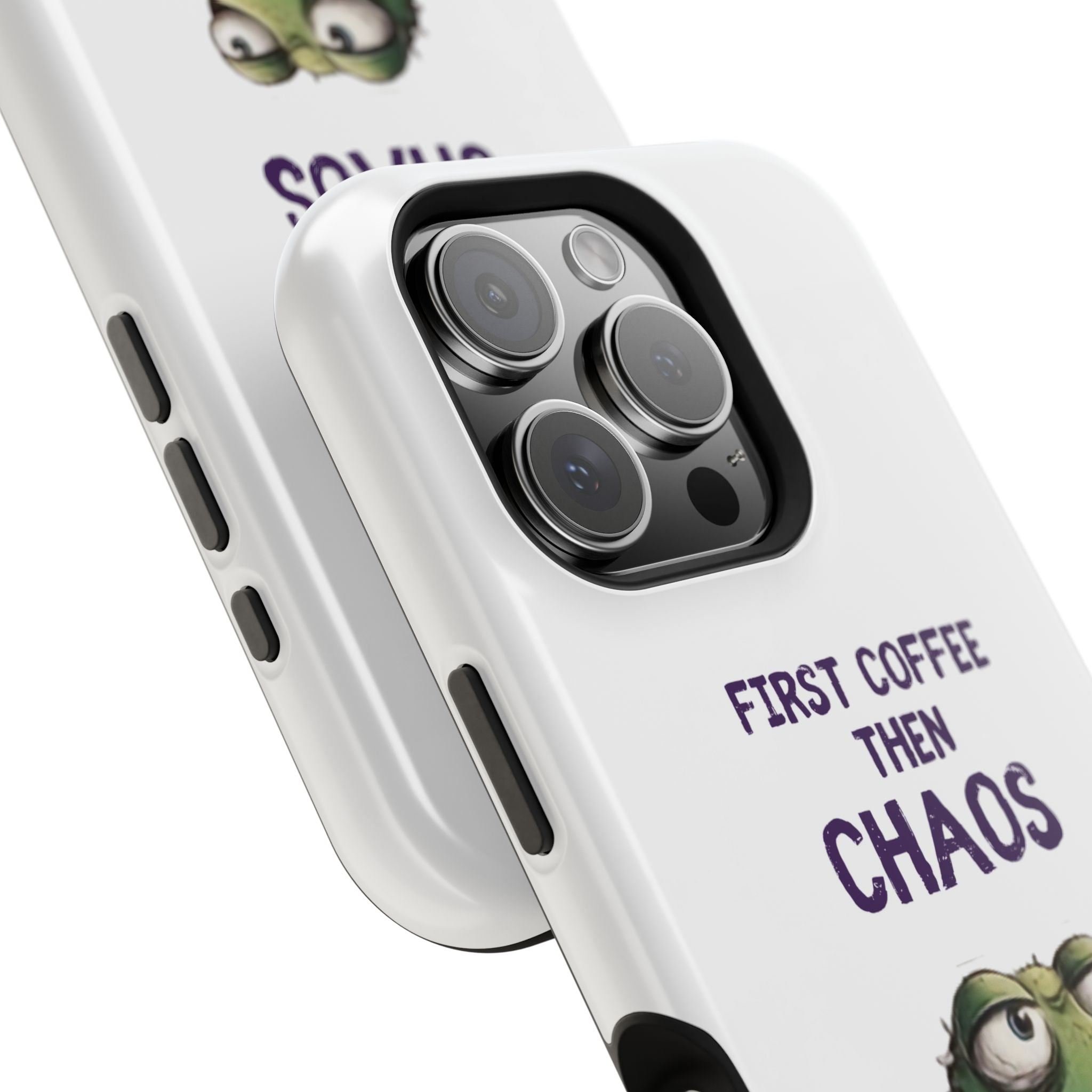 Impact-Resistant Phone Case — "First Coffee Then Chaos" Cute Lizard Coffee Design