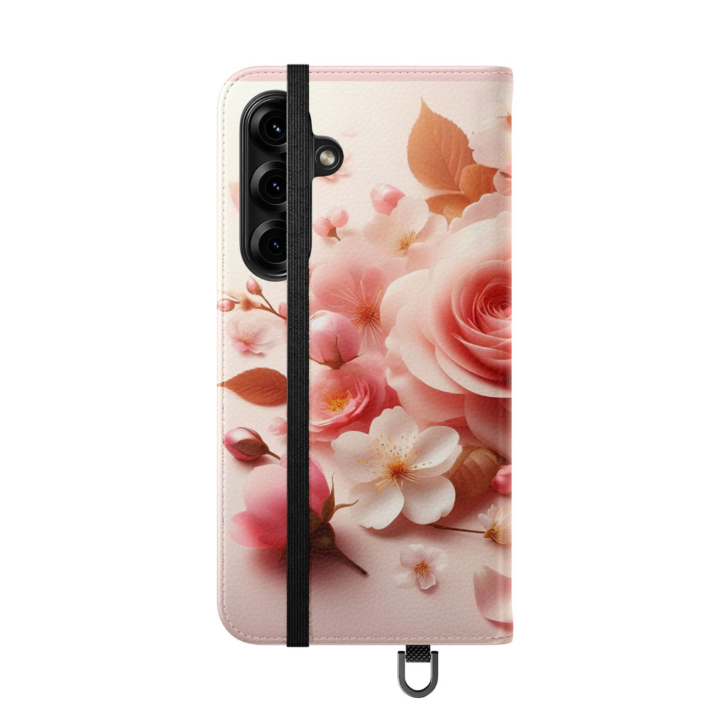Floral Rose Flip Case — Pink Blossom Wallet Phone Cover