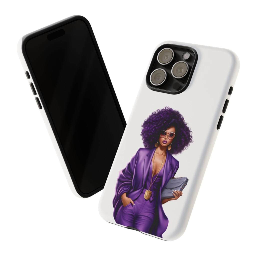 Purple Power Woman Phone Case — Afro Chic Businesswoman Protective Phone Cover