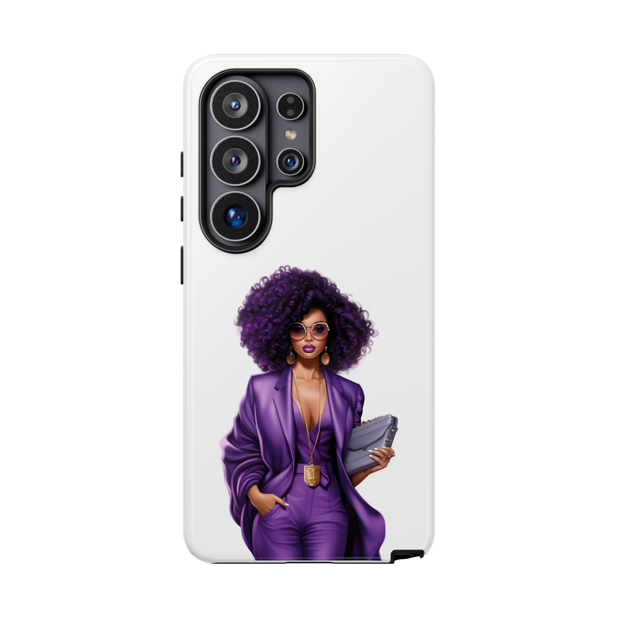 Purple Power Woman Phone Case — Afro Chic Businesswoman Protective Phone Cover