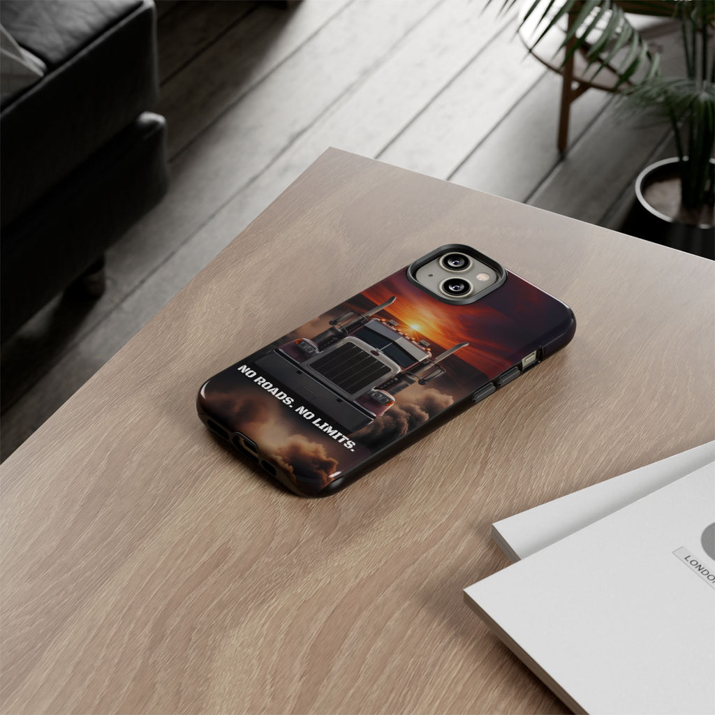 Truck Phone Case — "No Roads. No Limits." Sunset Semi Truck Protective Case