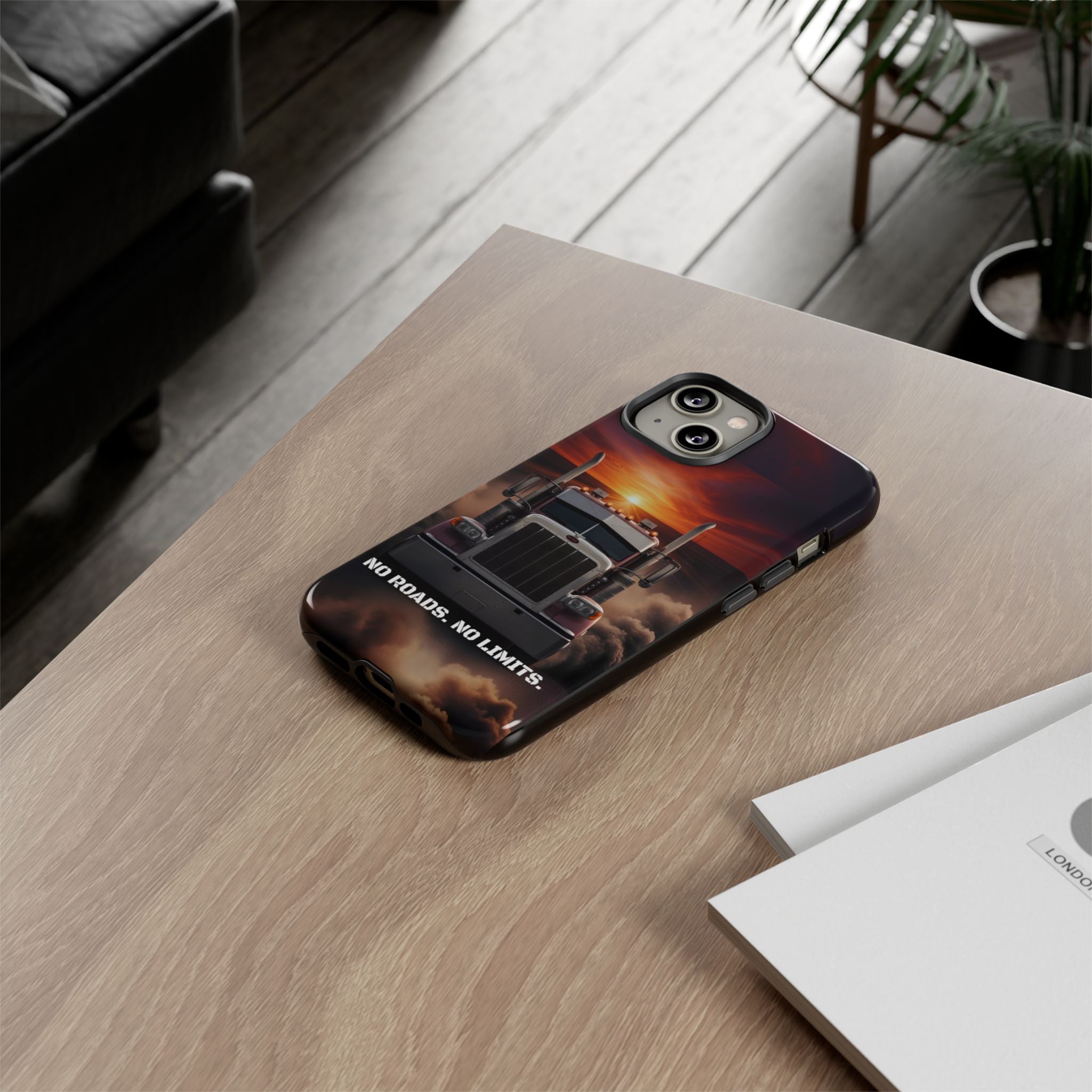 Truck Phone Case — "No Roads. No Limits." Sunset Semi Truck Protective Case