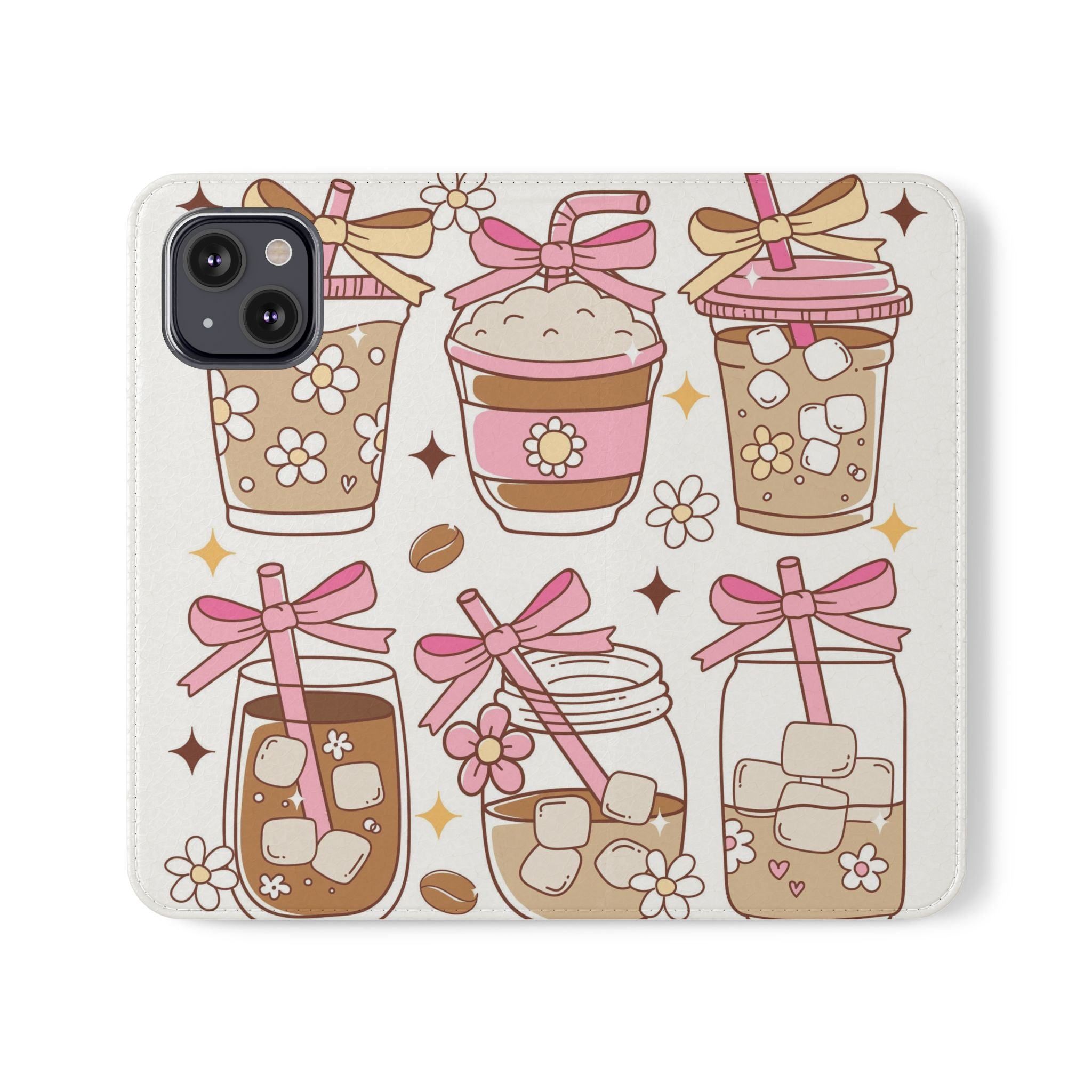 Cute Coffee & Latte Flip Phone Case – Cozy Boba & Dessert Wallet Cover