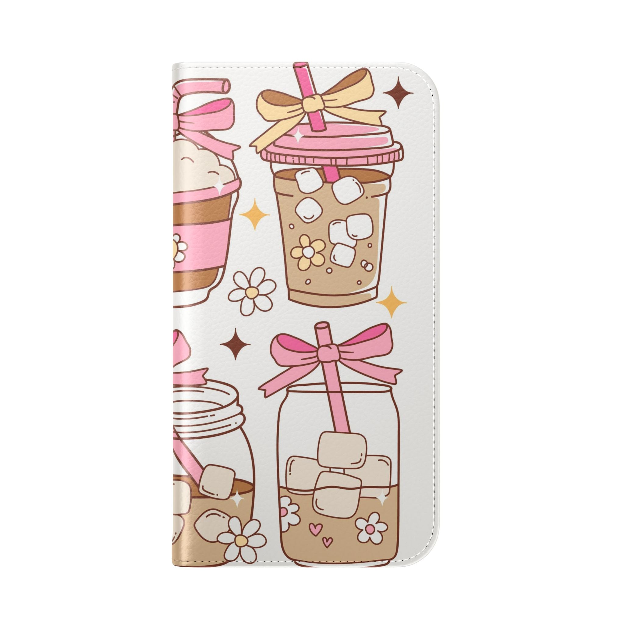 Cute Coffee & Latte Flip Phone Case – Cozy Boba & Dessert Wallet Cover