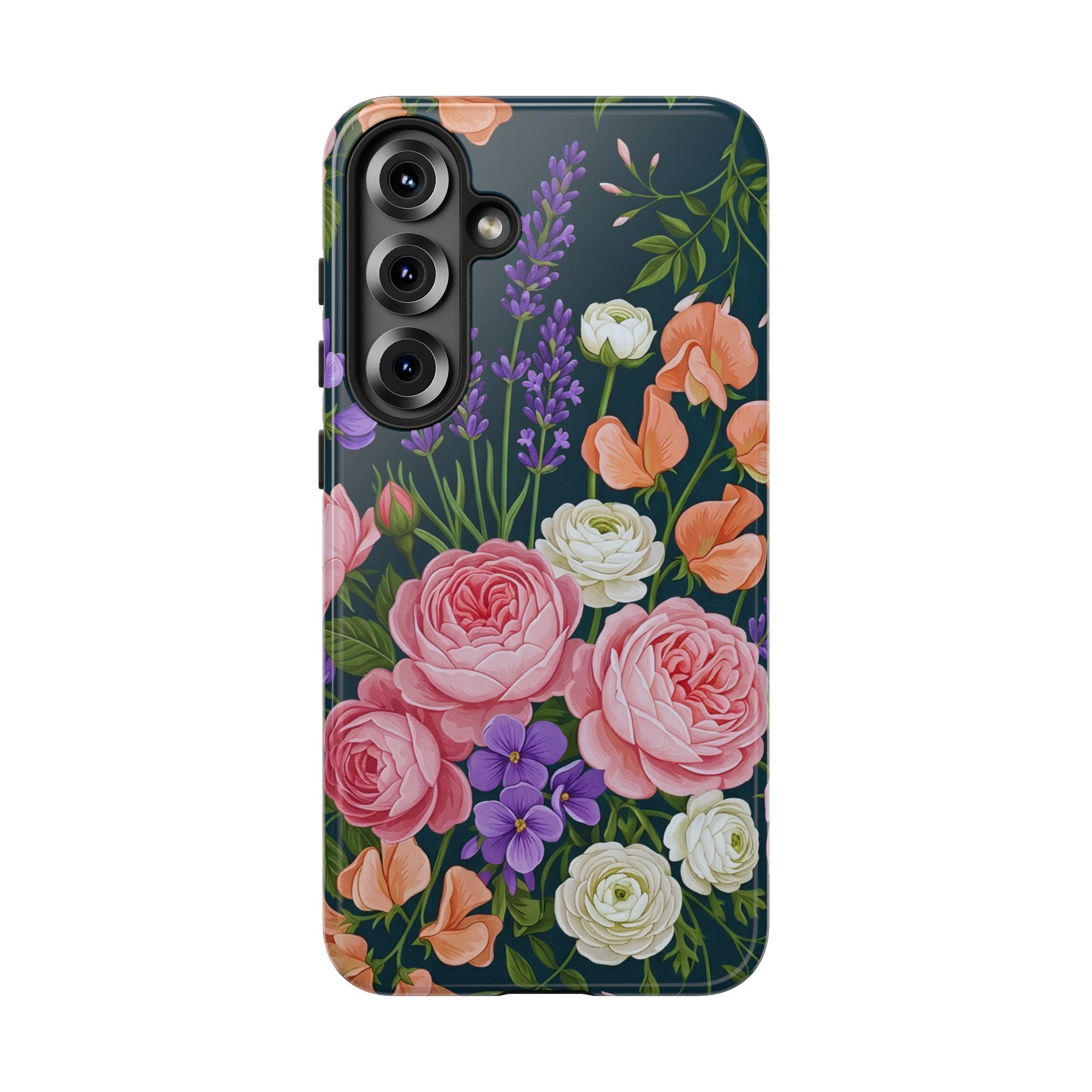 Floral Bouquet Phone Case — Vintage Roses & Lavender Protective Cover