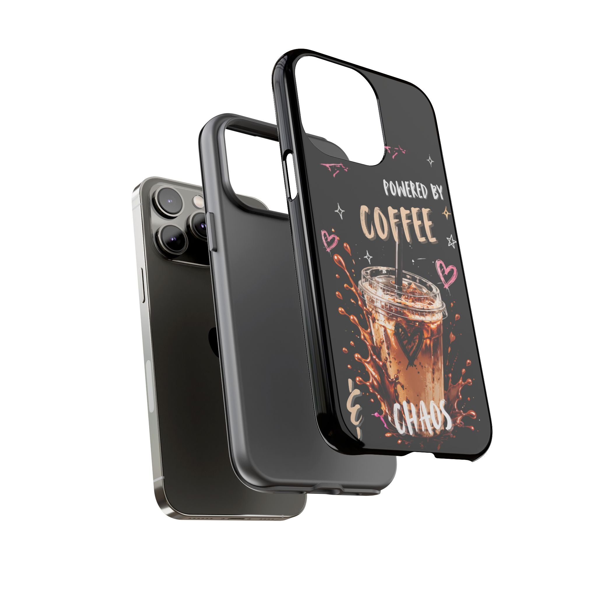 Phone Case — "Powered by Coffee & Chaos" Iced Coffee Protective Cover