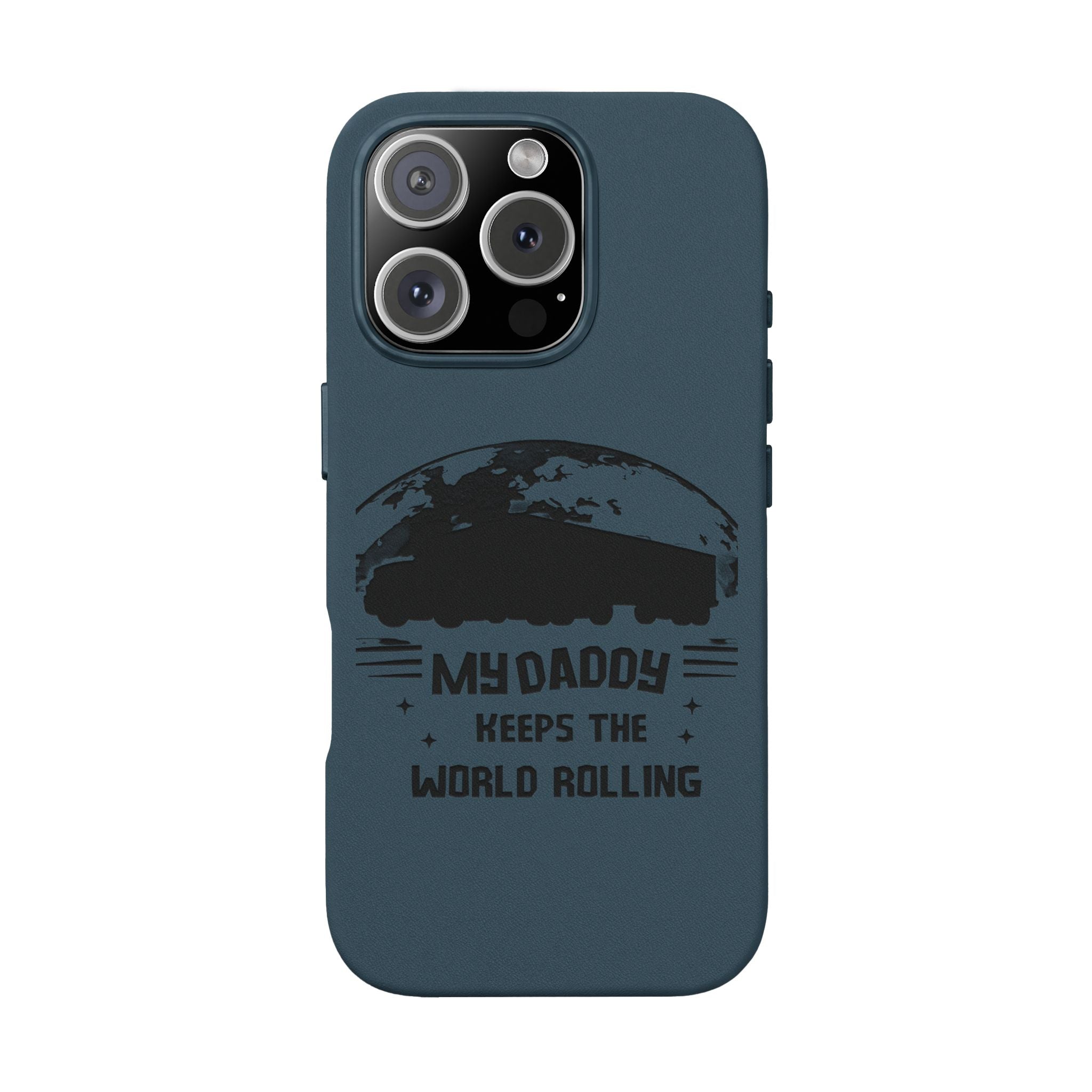 Engraved PU Leather Phone Case — 'Mhdaddy Keeps the World Rolling' Vintage Van Design