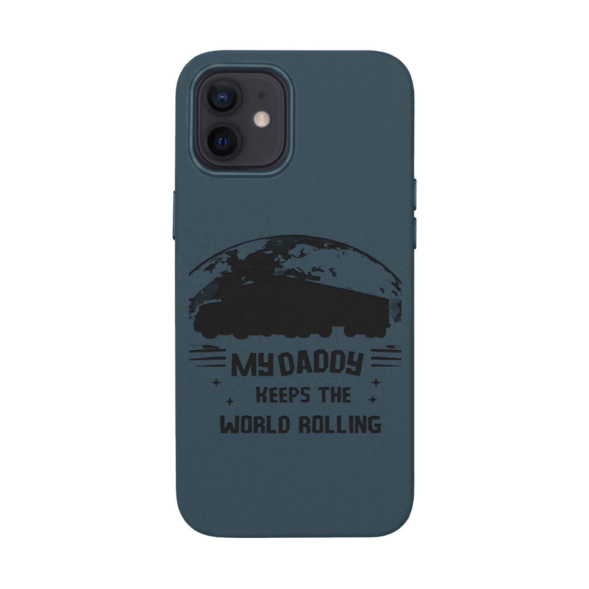 Engraved PU Leather Phone Case — 'Mhdaddy Keeps the World Rolling' Vintage Van Design