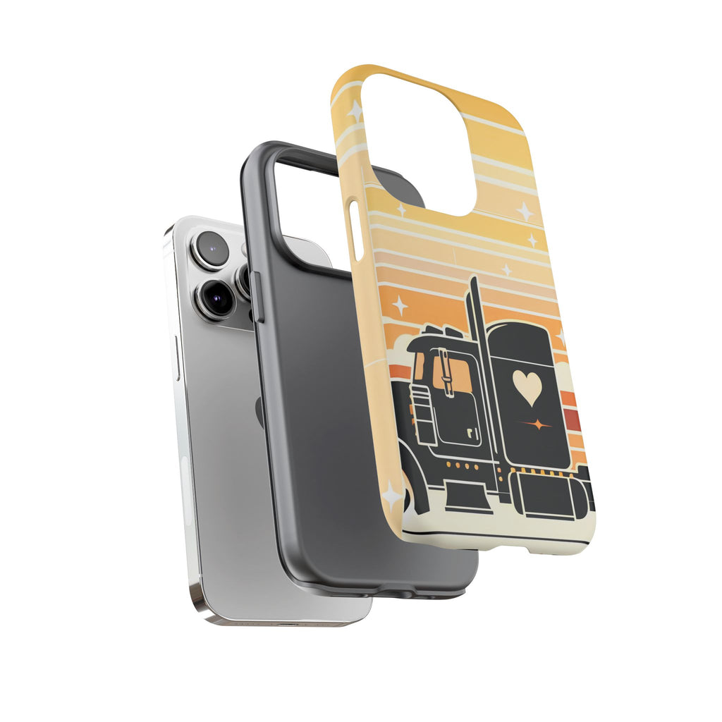 Trucker Heart Phone Case — Retro Semi Truck Protective Phone Cover