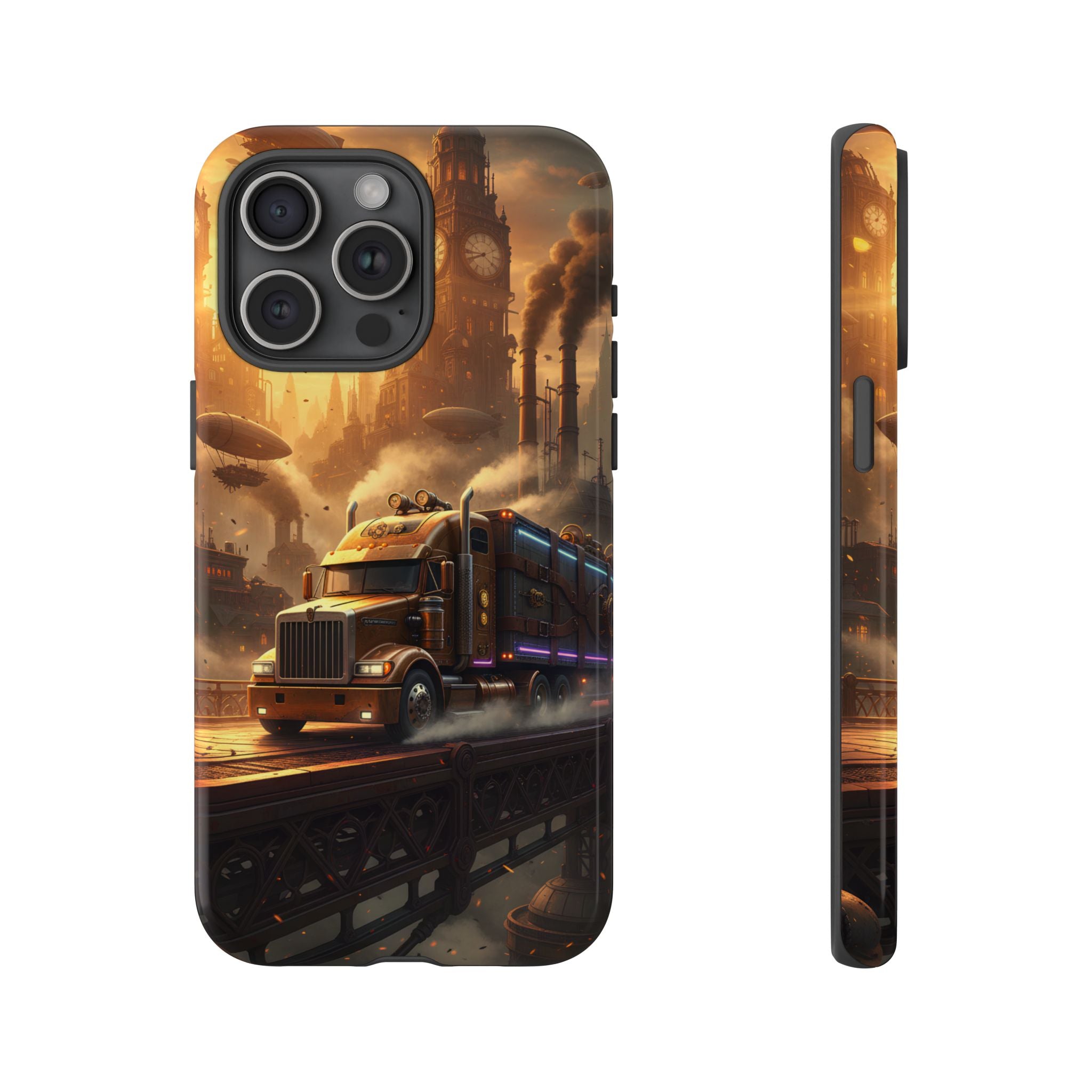 Steampunk Freightliner Phone Case — Rugged Trucking Cityscape iPhone Cover