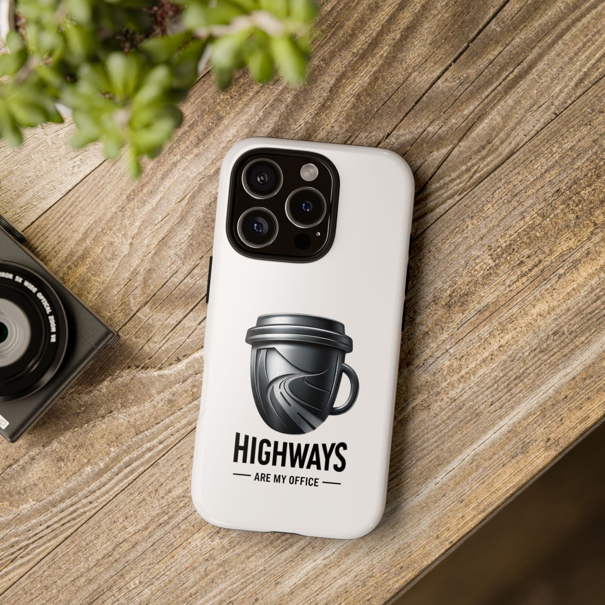 Hard Shell Phone Case — “Highways Are My Office” Travel Coffee Design