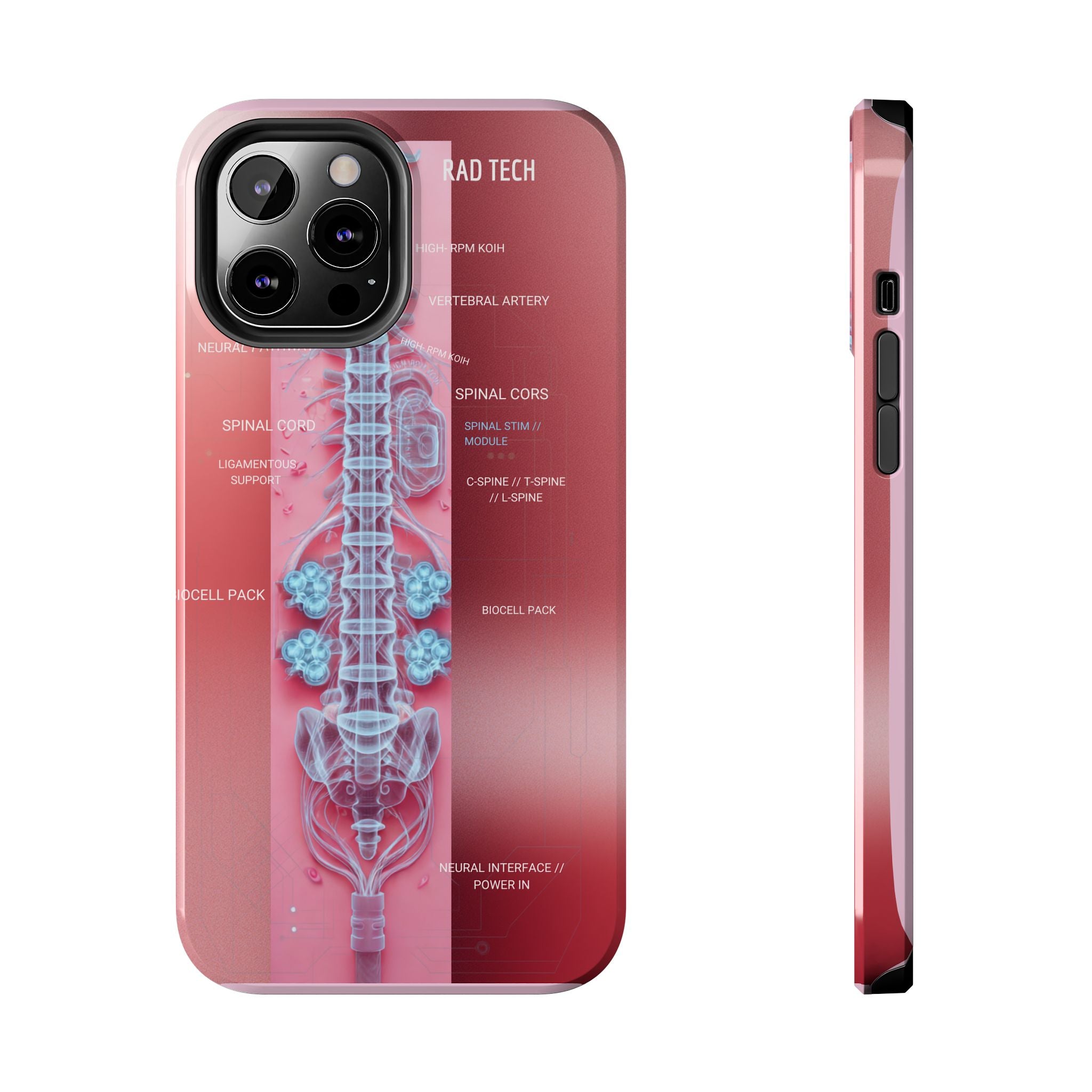 Anatomical Spine Tough Phone Case — Medical X-Ray Design, ‘Spinal Cord’ Labelled