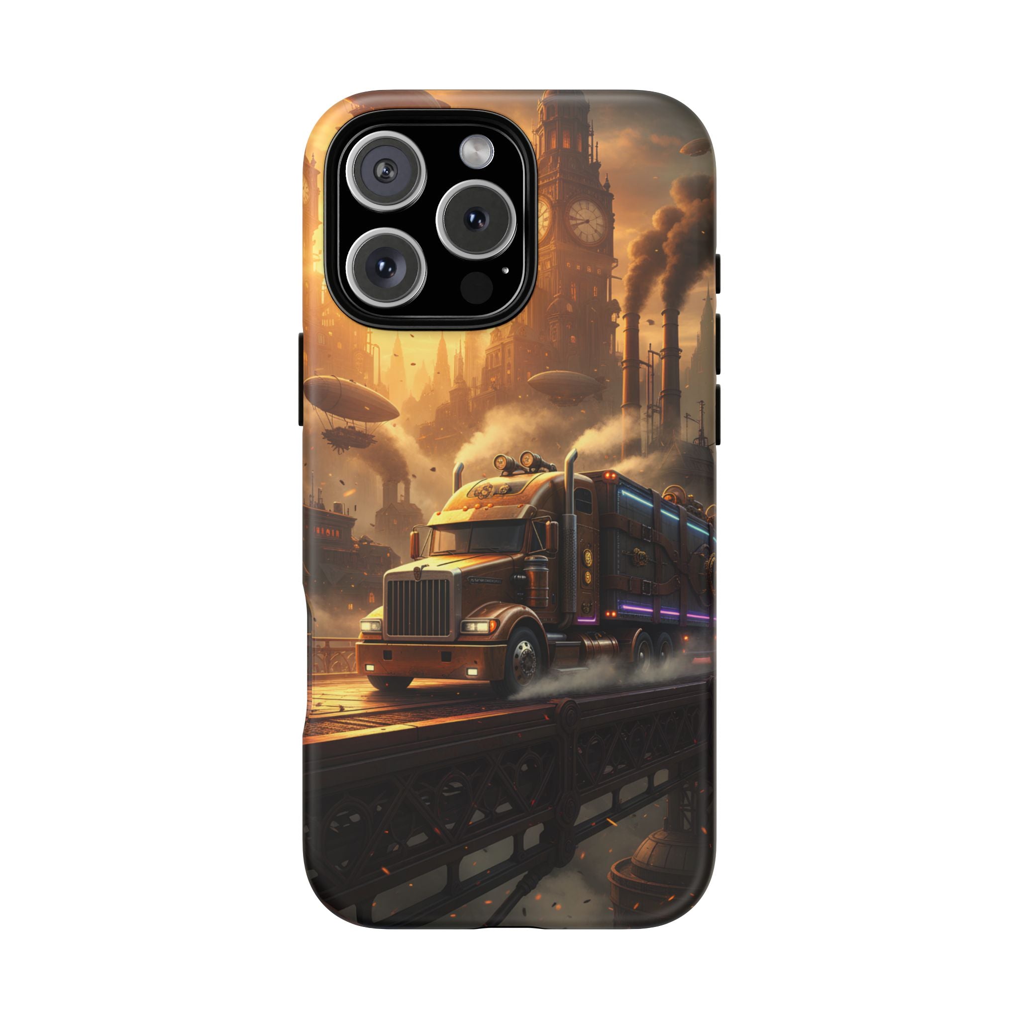 Steampunk Freightliner Phone Case — Rugged Trucking Cityscape iPhone Cover