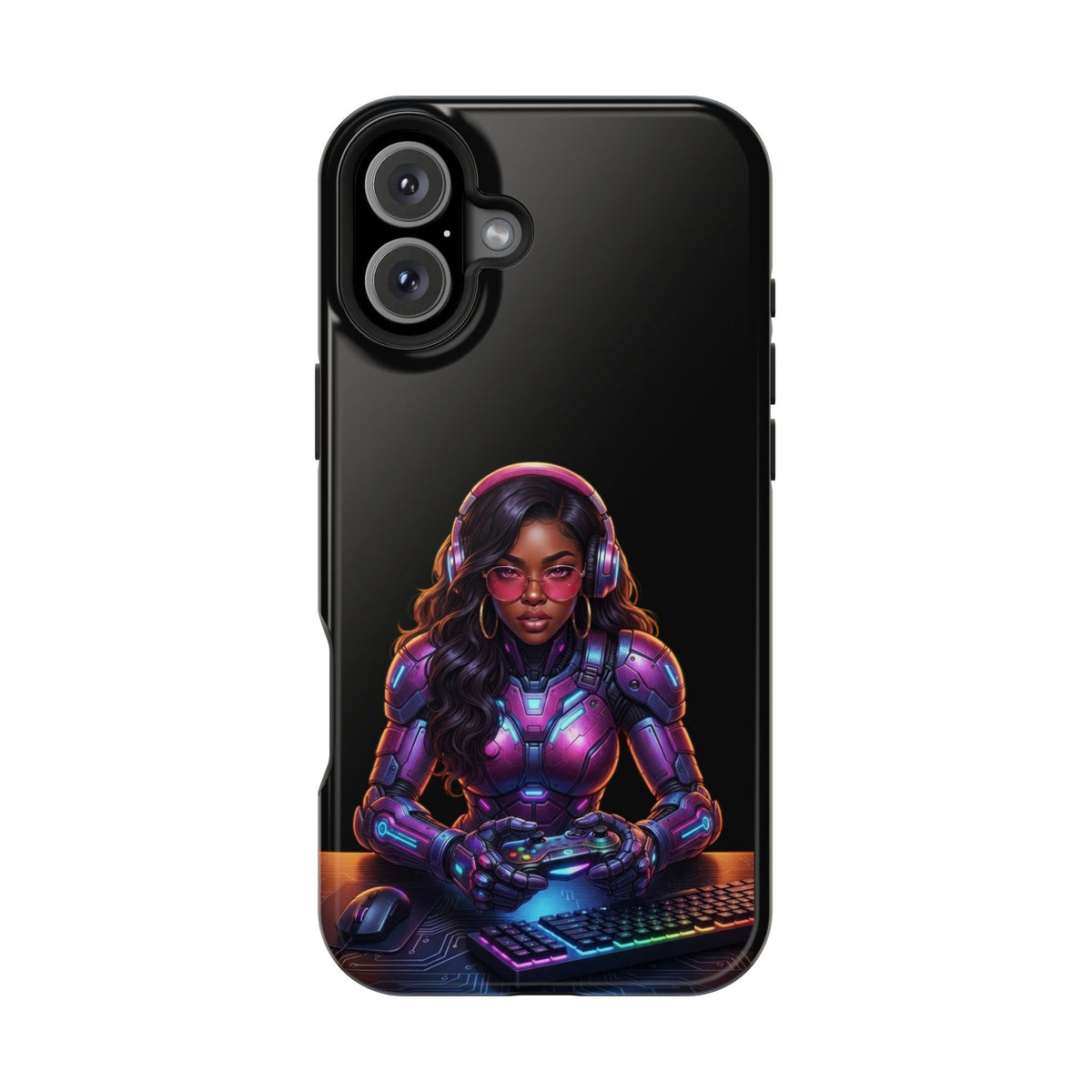 Gamer Girl Cyber Armor Phone Case — Impact‑Resistant Protective Cover