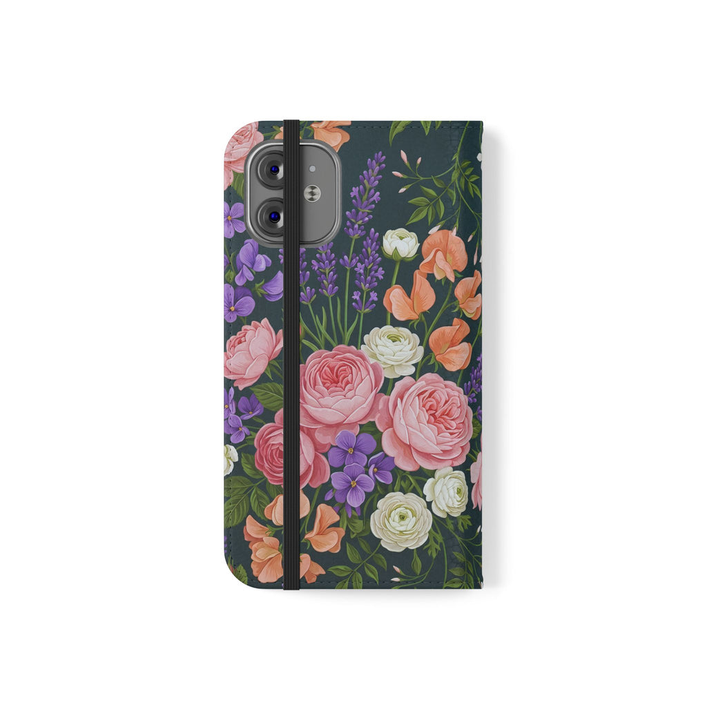 Floral Flip Phone Case -Wallet Cover with Card Slots