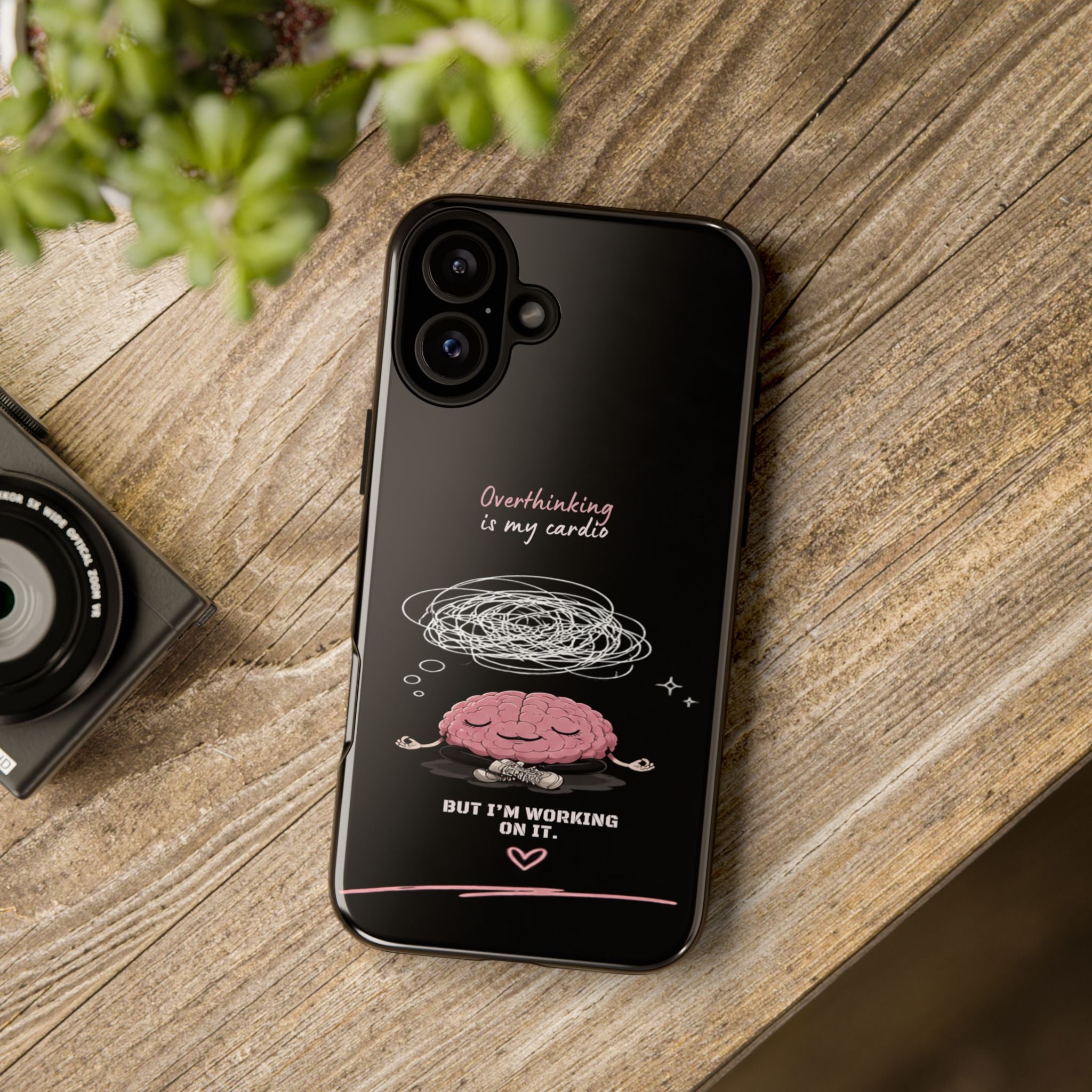 Phone Case — "Overthinking Is My Cardio" Cute Meditating Brain Protective Case