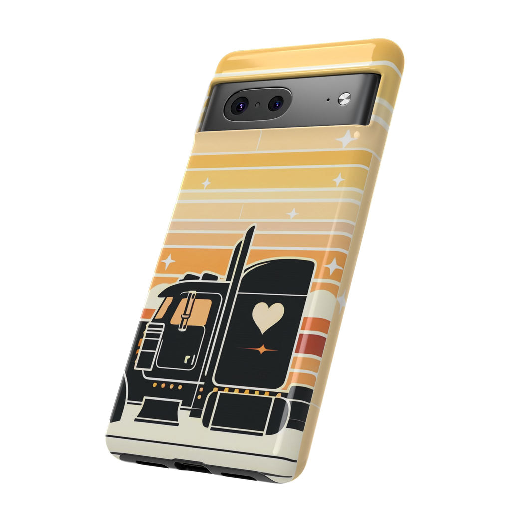 Trucker Heart Phone Case — Retro Semi Truck Protective Phone Cover