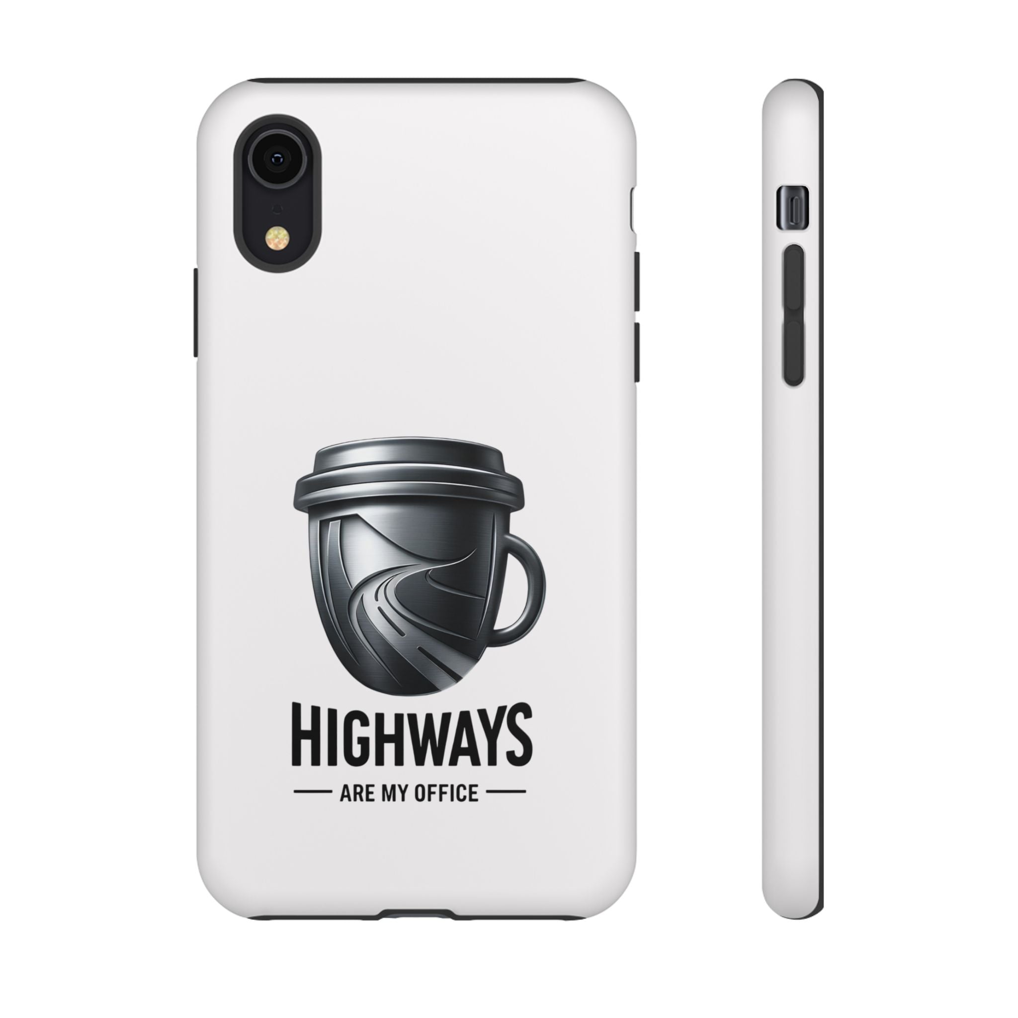 Hard Shell Phone Case — “Highways Are My Office” Travel Coffee Design