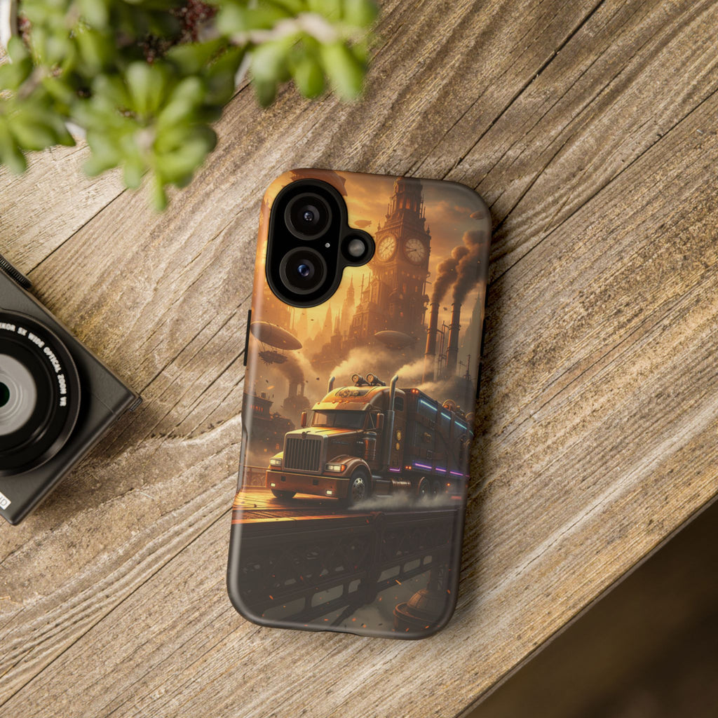 Steampunk Freightliner Phone Case — Rugged Trucking Cityscape iPhone Cover