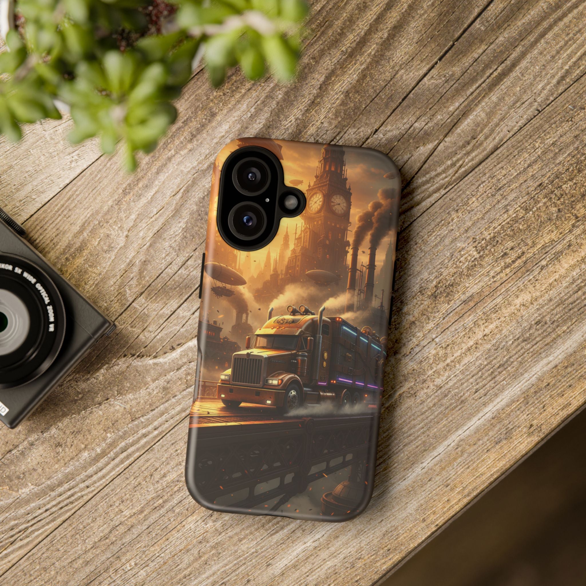 Steampunk Freightliner Phone Case — Rugged Trucking Cityscape iPhone Cover