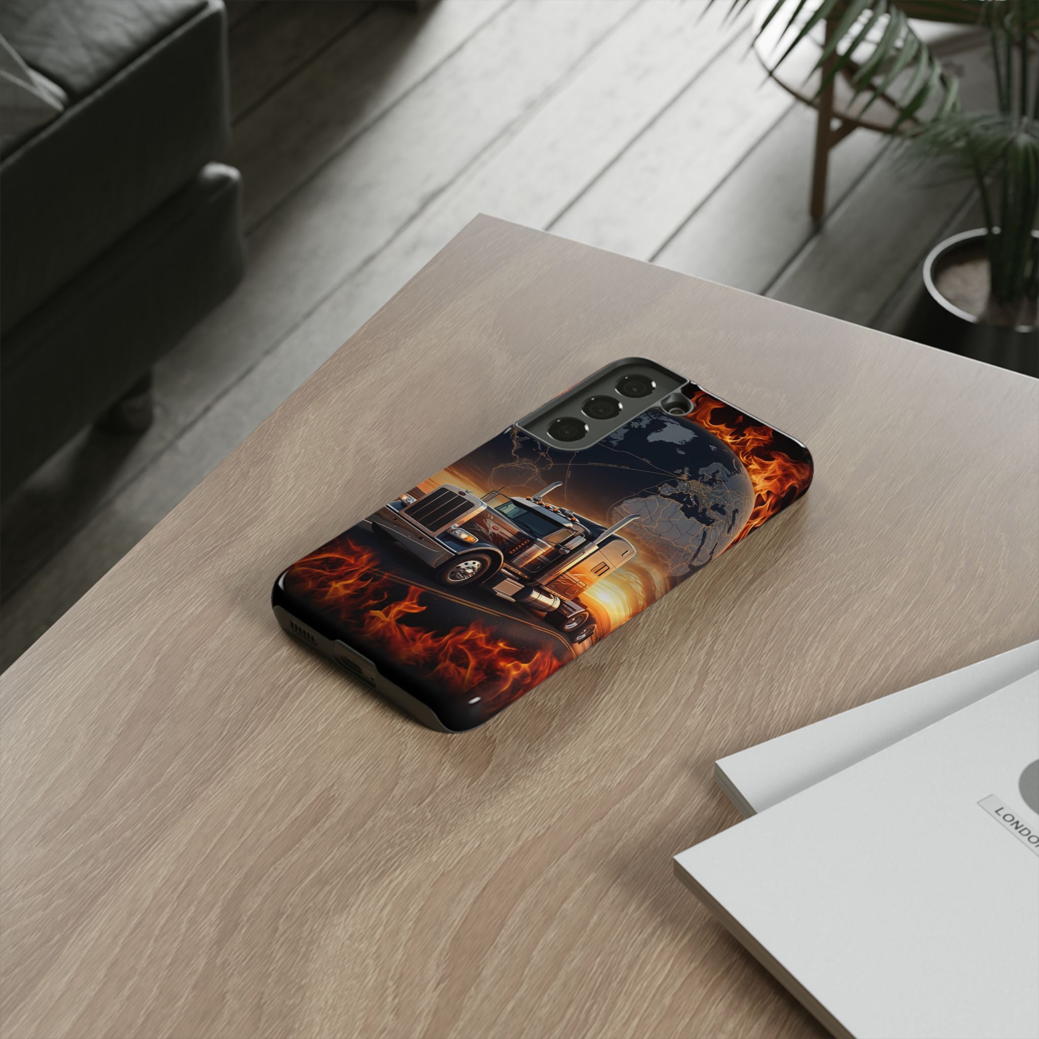 Truck Flames Phone Case — Bold Semi-Truck Globe Design