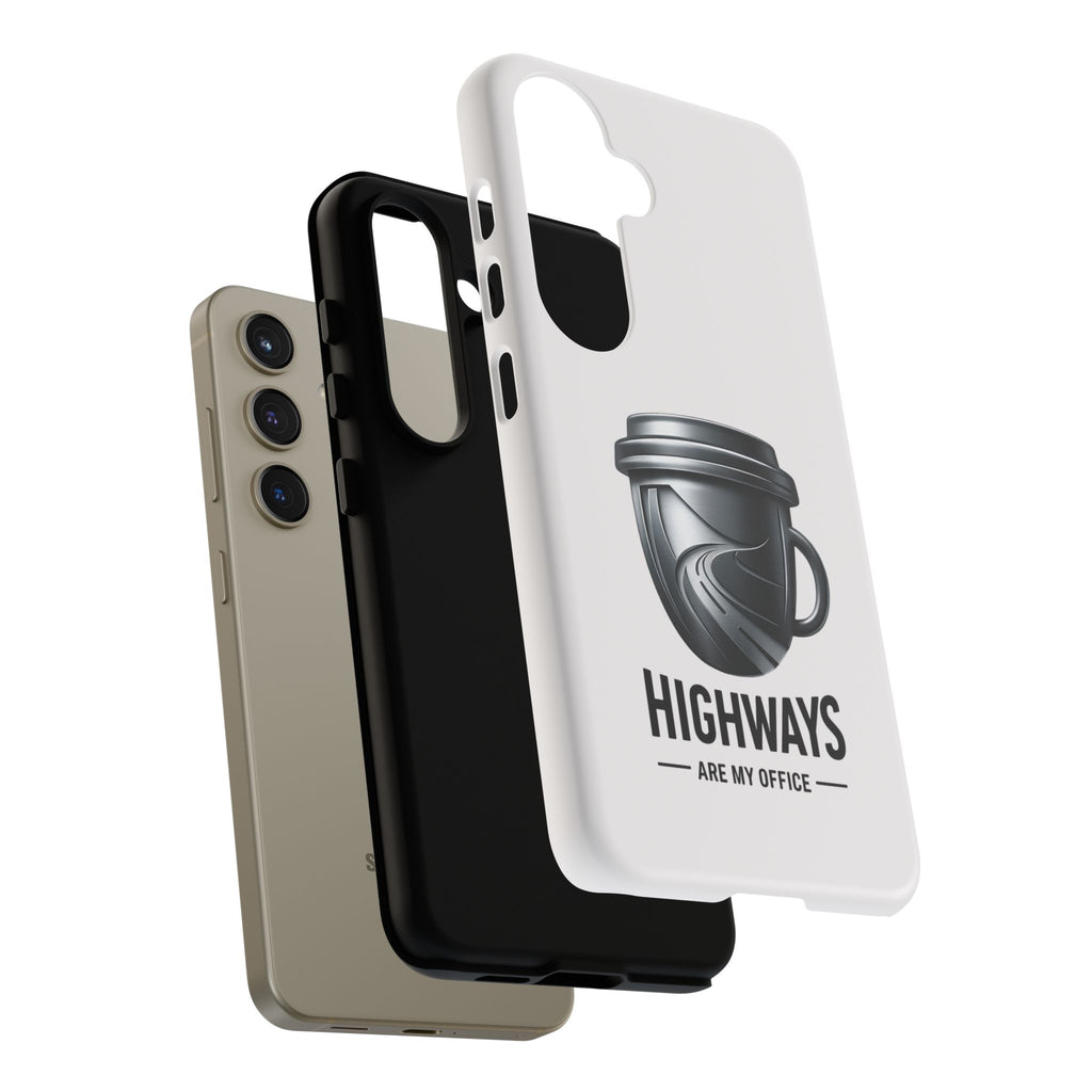 Hard Shell Phone Case — “Highways Are My Office” Travel Coffee Design