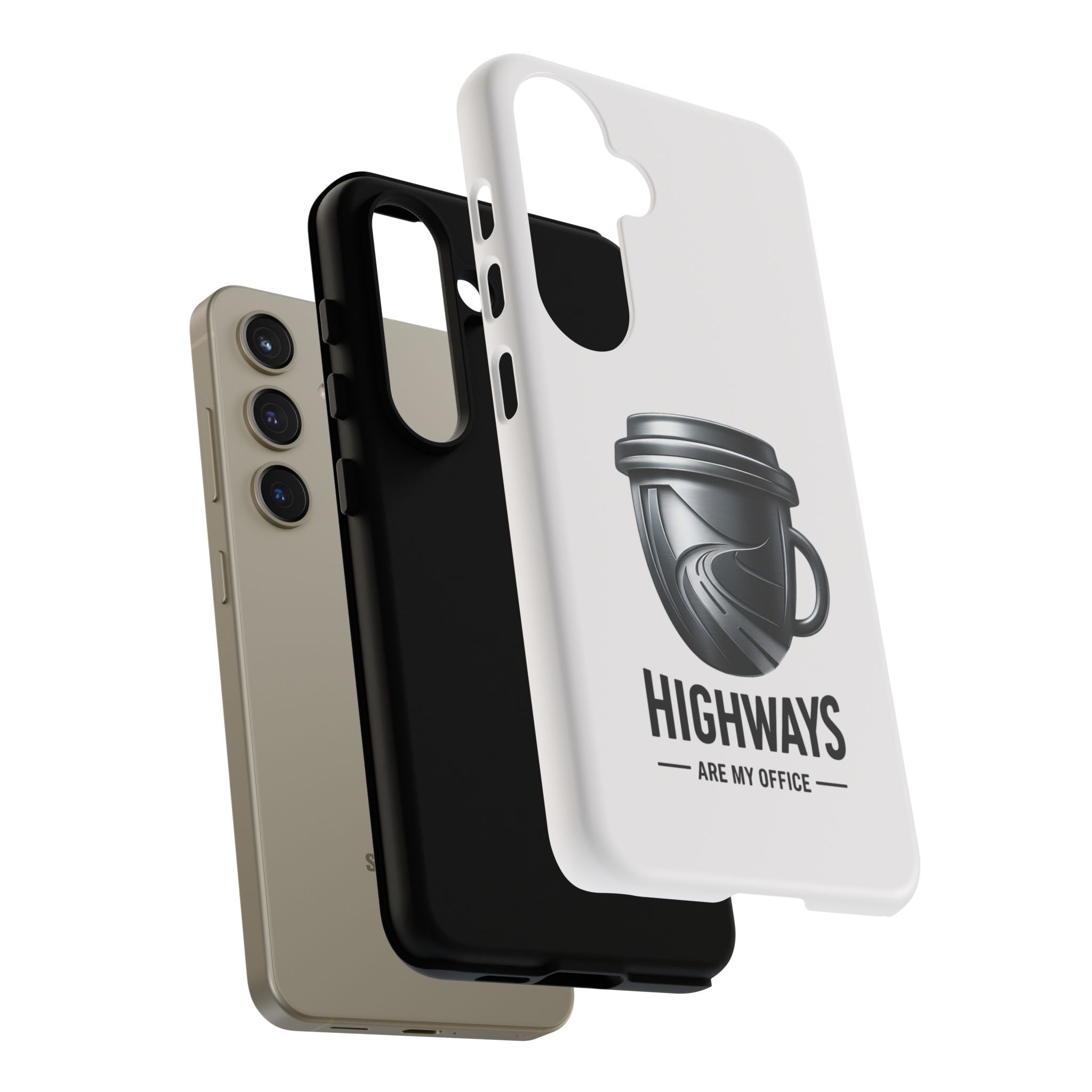 Hard Shell Phone Case — “Highways Are My Office” Travel Coffee Design
