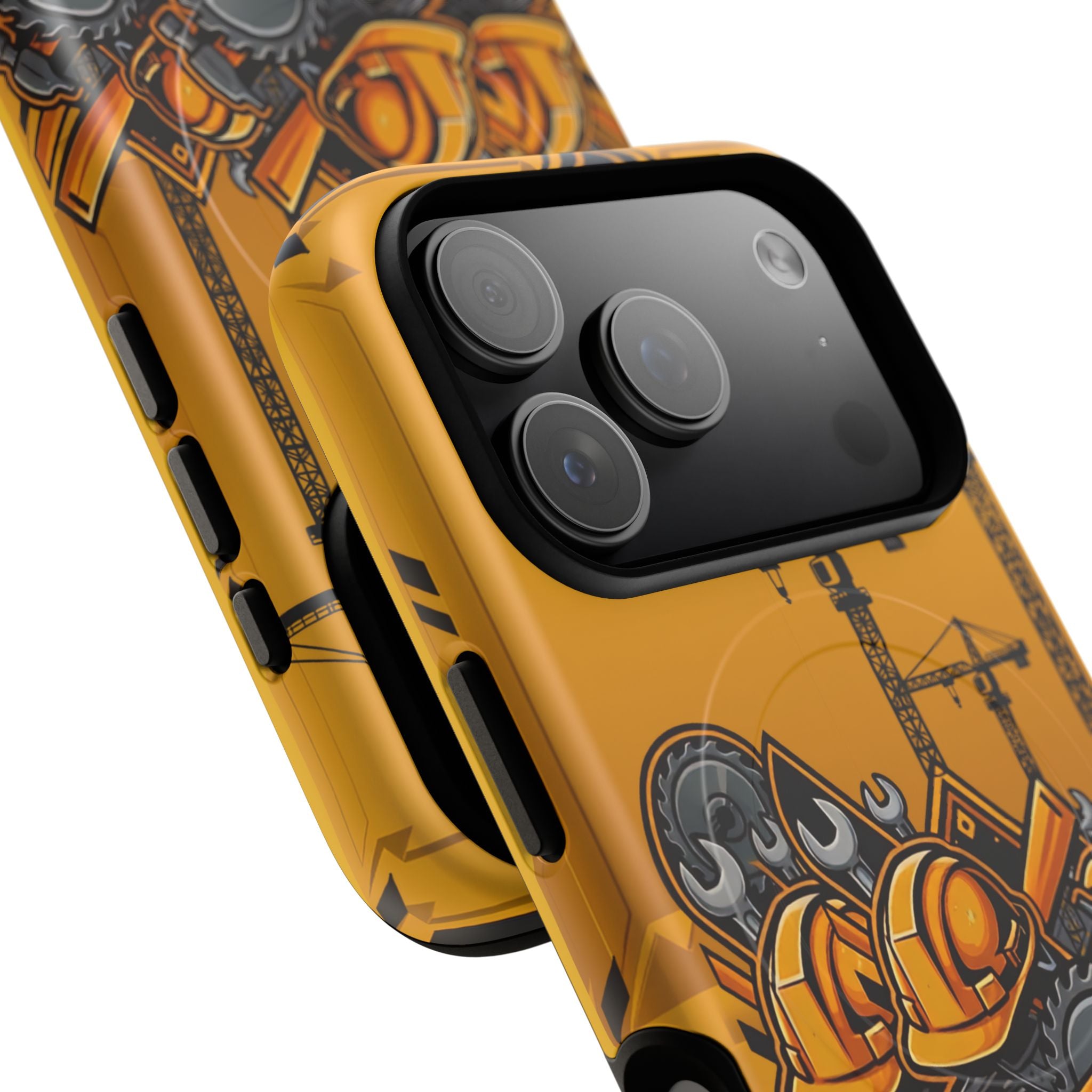 Construction Gear Tough Magnetic Phone Case — Worker Helmet & Tools Design