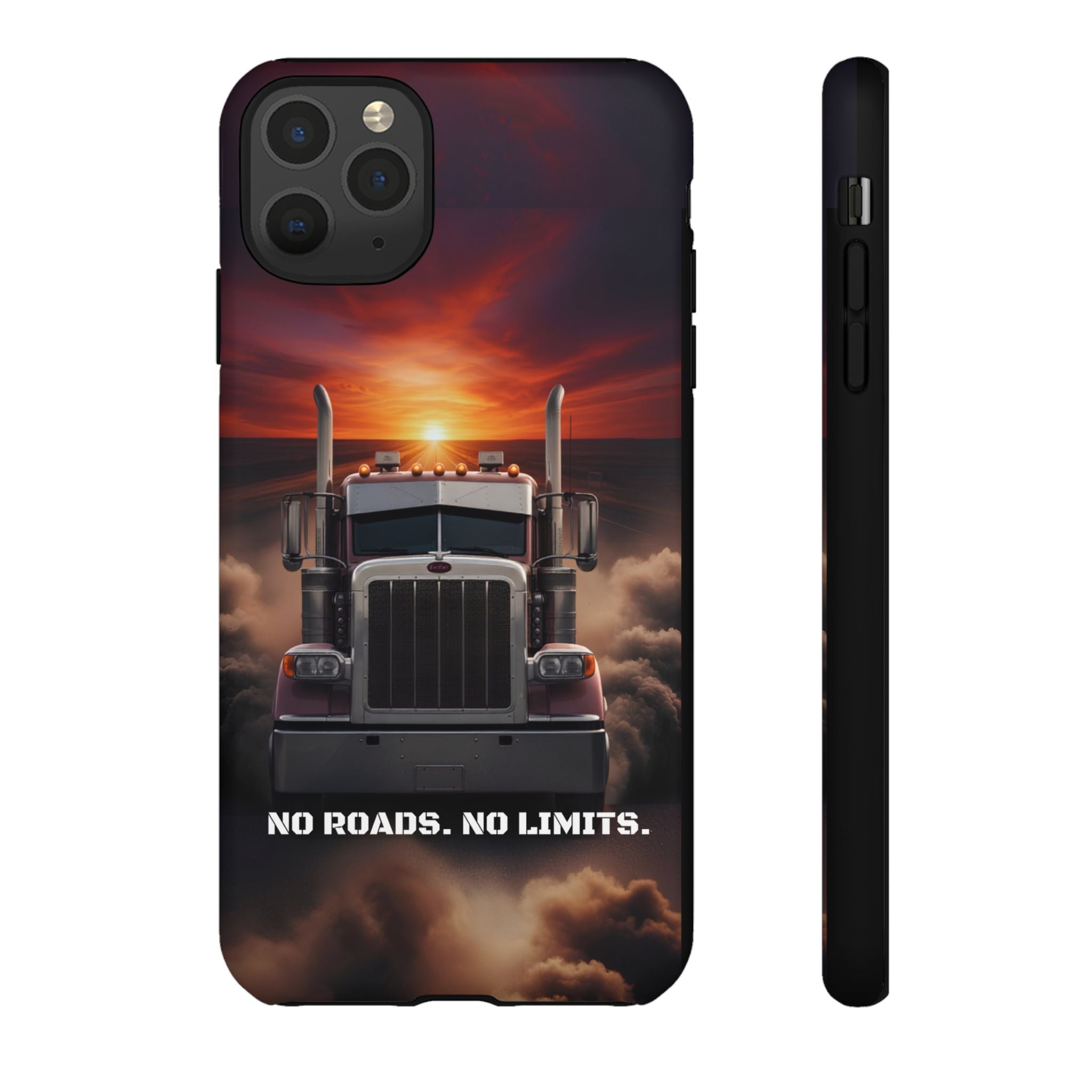 Truck Phone Case — "No Roads. No Limits." Sunset Semi Truck Protective Case