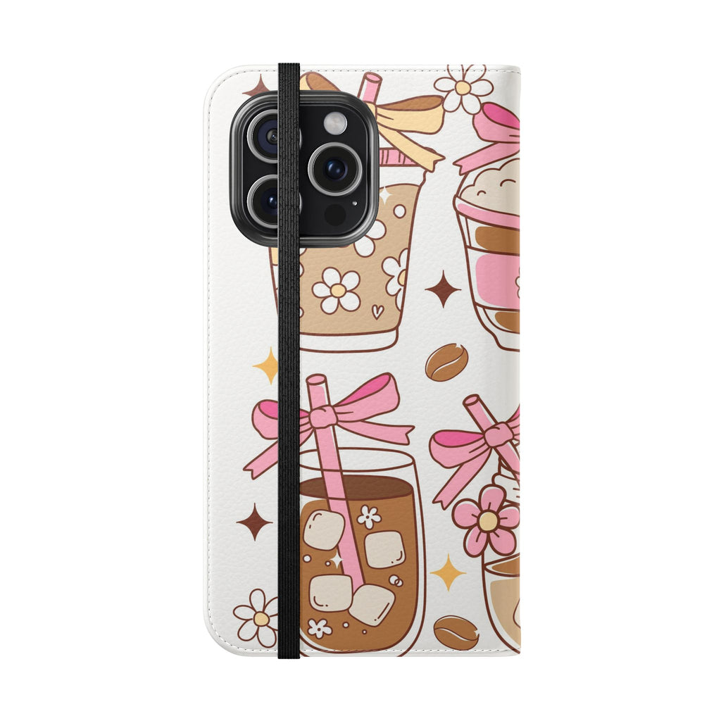 Cute Coffee & Latte Flip Phone Case – Cozy Boba & Dessert Wallet Cover