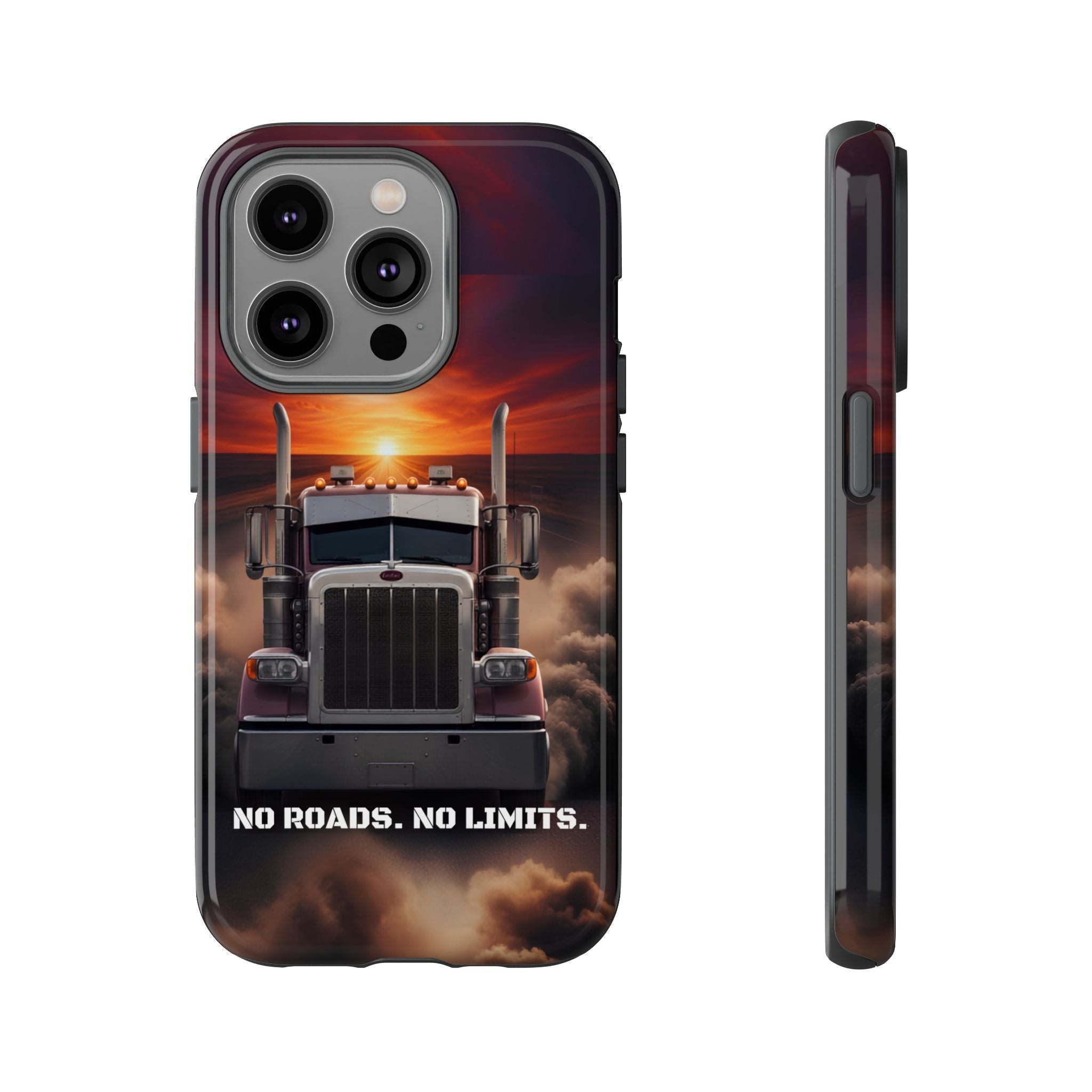 Truck Phone Case — "No Roads. No Limits." Sunset Semi Truck Protective Case