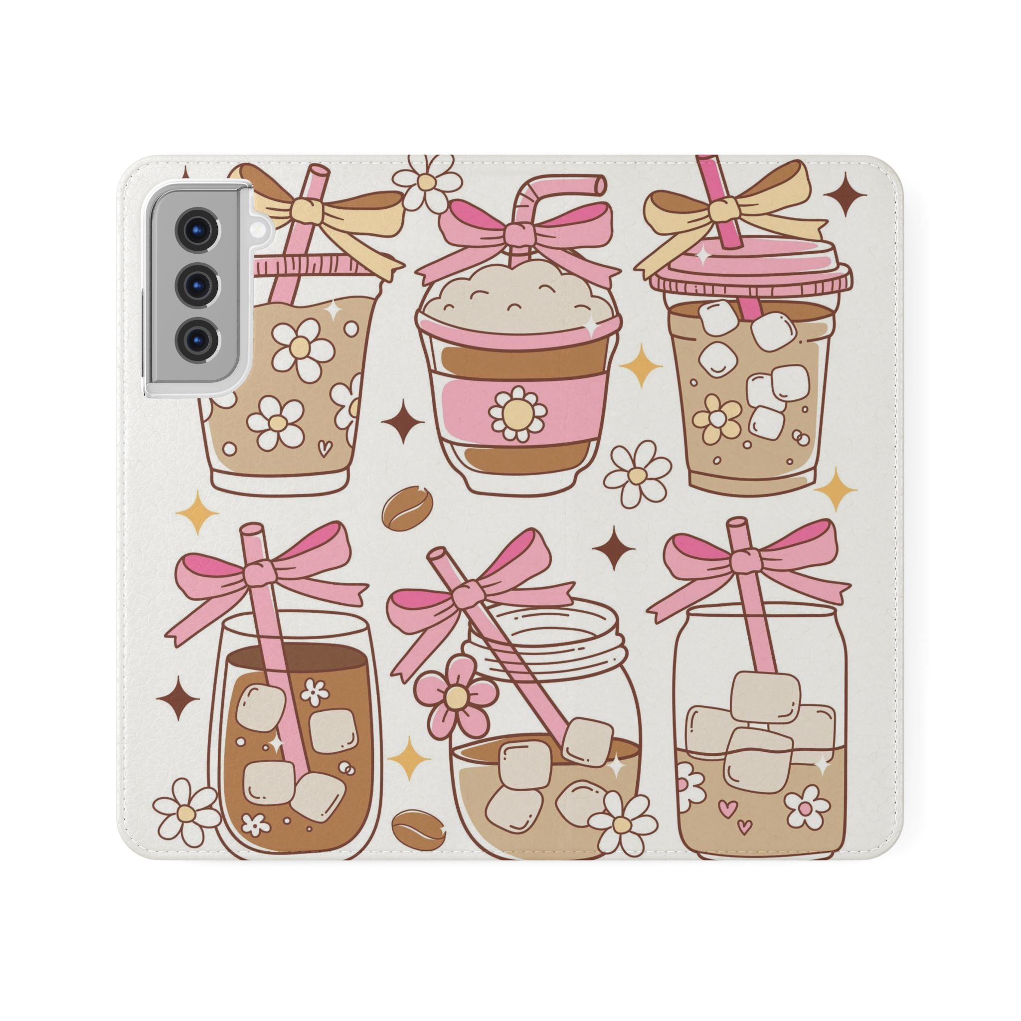 Cute Coffee & Latte Flip Phone Case – Cozy Boba & Dessert Wallet Cover