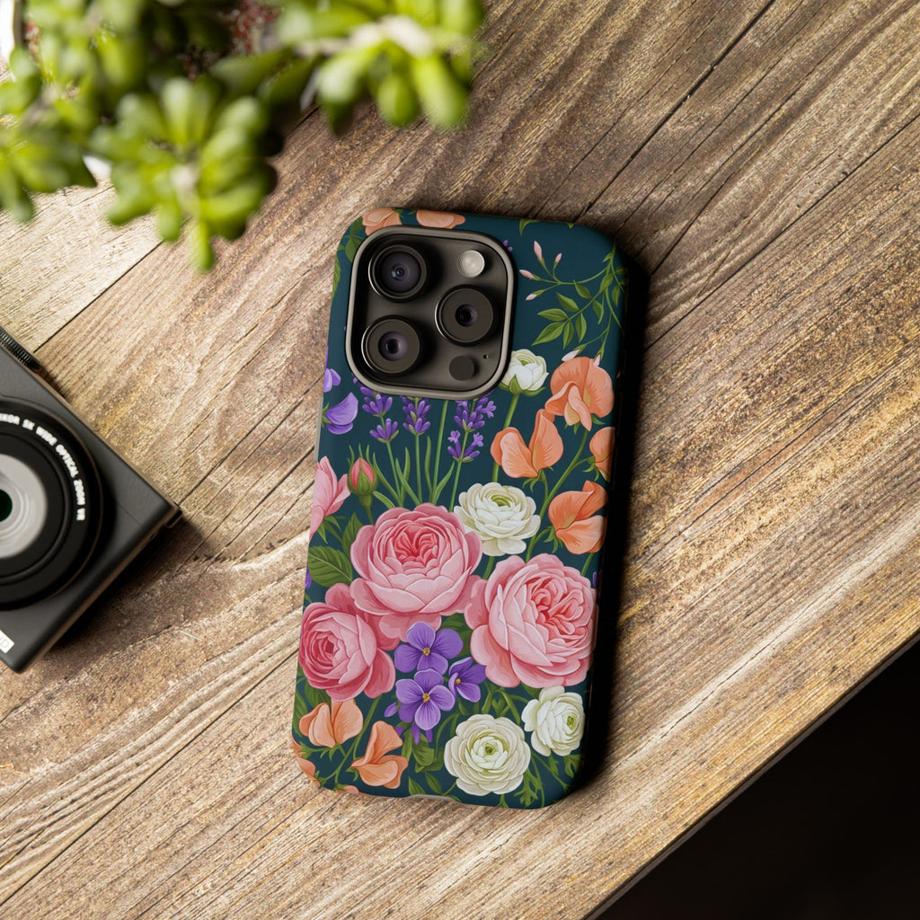 Floral Bouquet Phone Case — Vintage Roses & Lavender Protective Cover