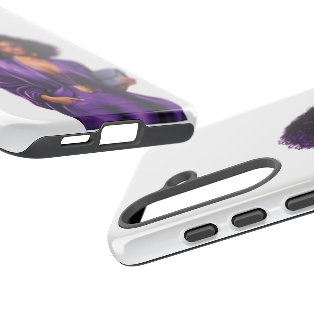 Purple Power Woman Phone Case — Afro Chic Businesswoman Protective Phone Cover