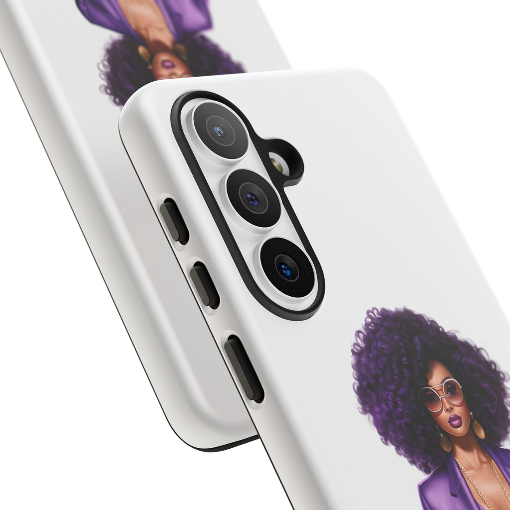 Purple Power Woman Phone Case — Afro Chic Businesswoman Protective Phone Cover