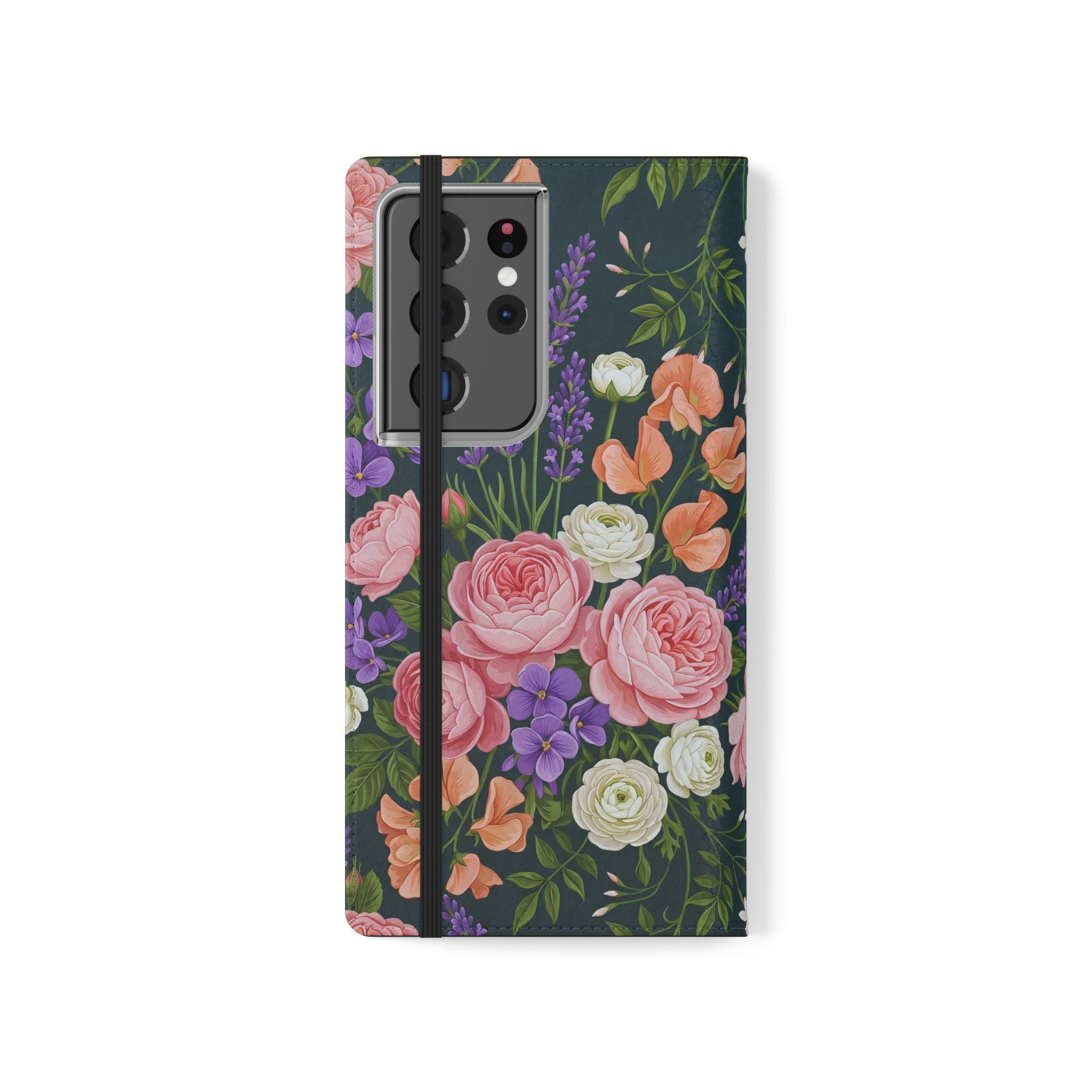 Floral Flip Phone Case -Wallet Cover with Card Slots