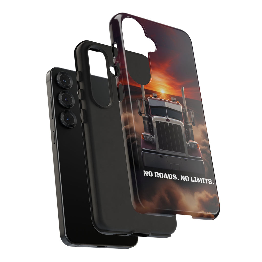 Truck Phone Case — "No Roads. No Limits." Sunset Semi Truck Protective Case
