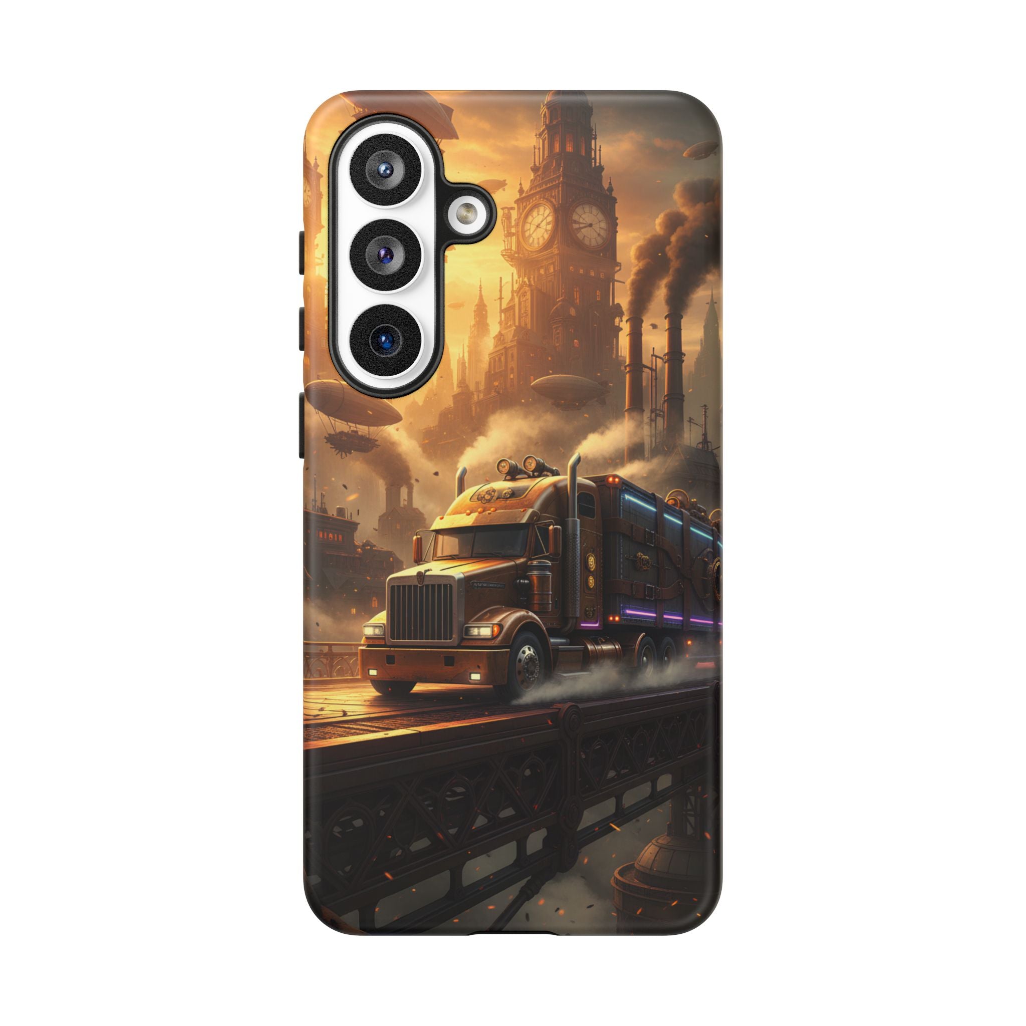 Steampunk Freightliner Phone Case — Rugged Trucking Cityscape iPhone Cover
