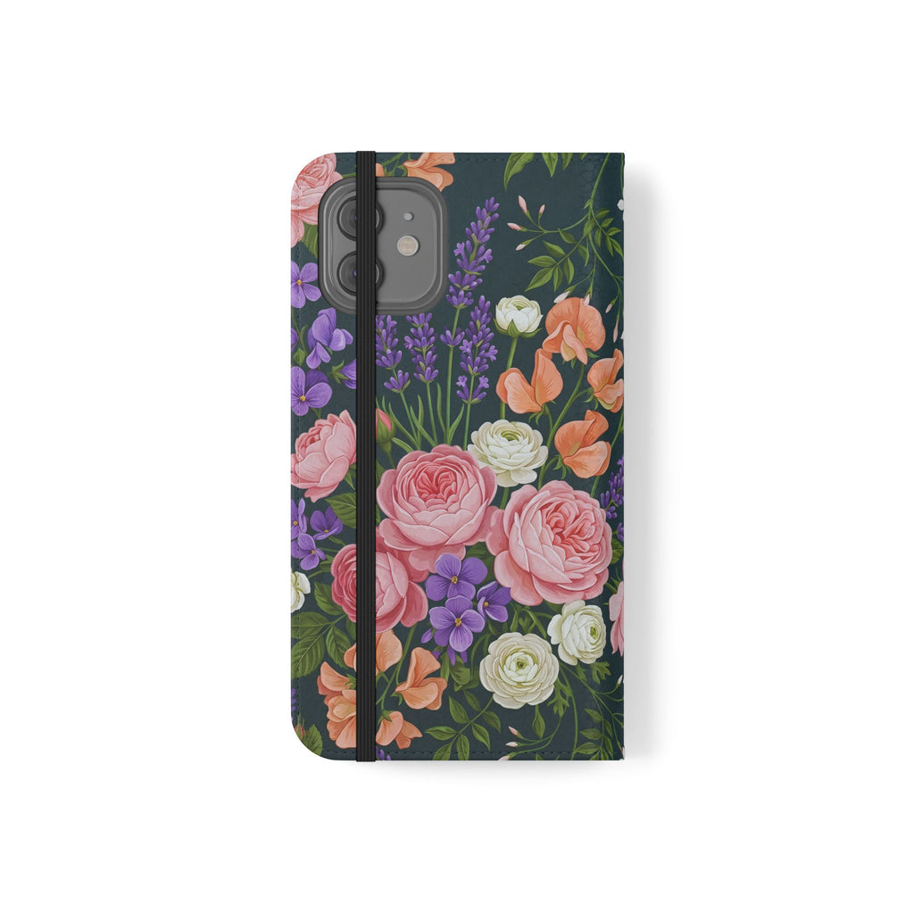 Floral Flip Phone Case -Wallet Cover with Card Slots
