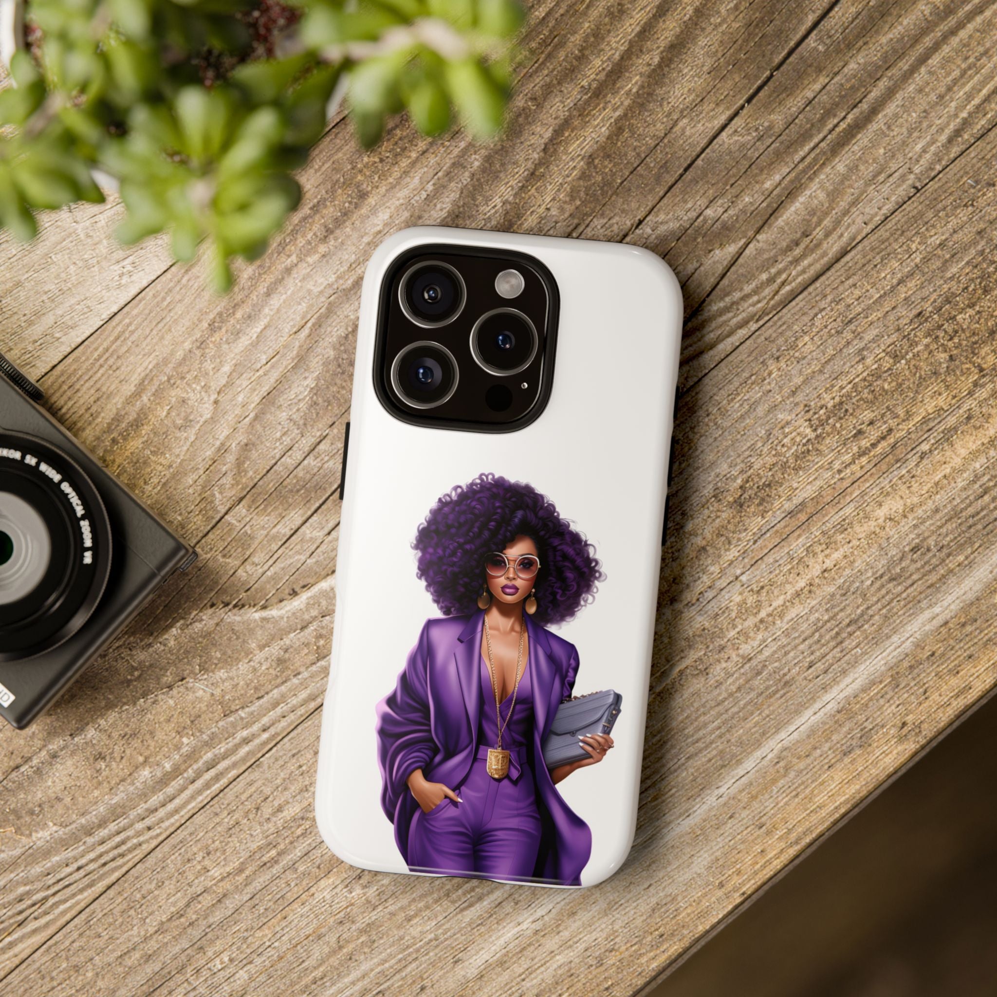 Purple Power Woman Phone Case — Afro Chic Businesswoman Protective Phone Cover