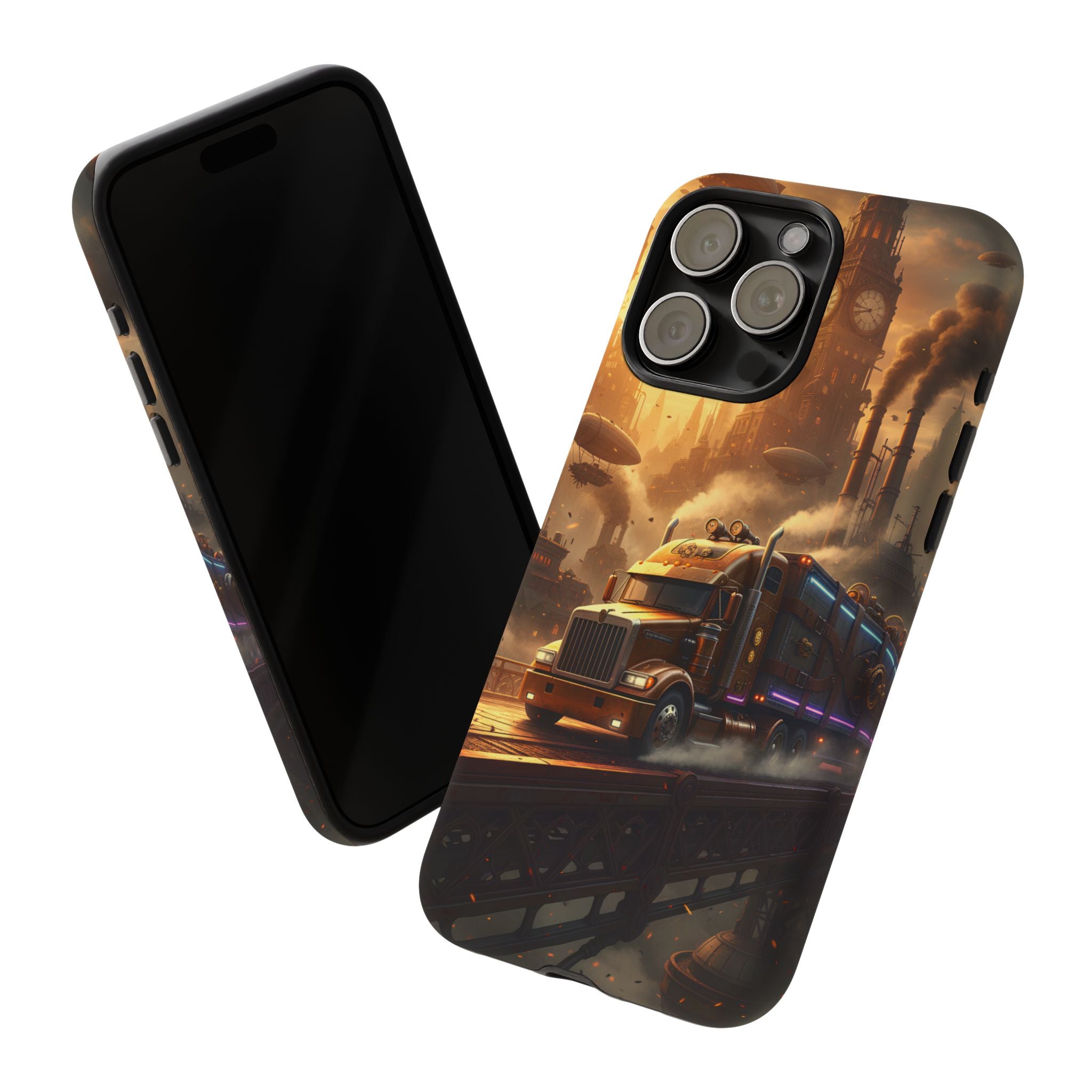 Steampunk Freightliner Phone Case — Rugged Trucking Cityscape iPhone Cover