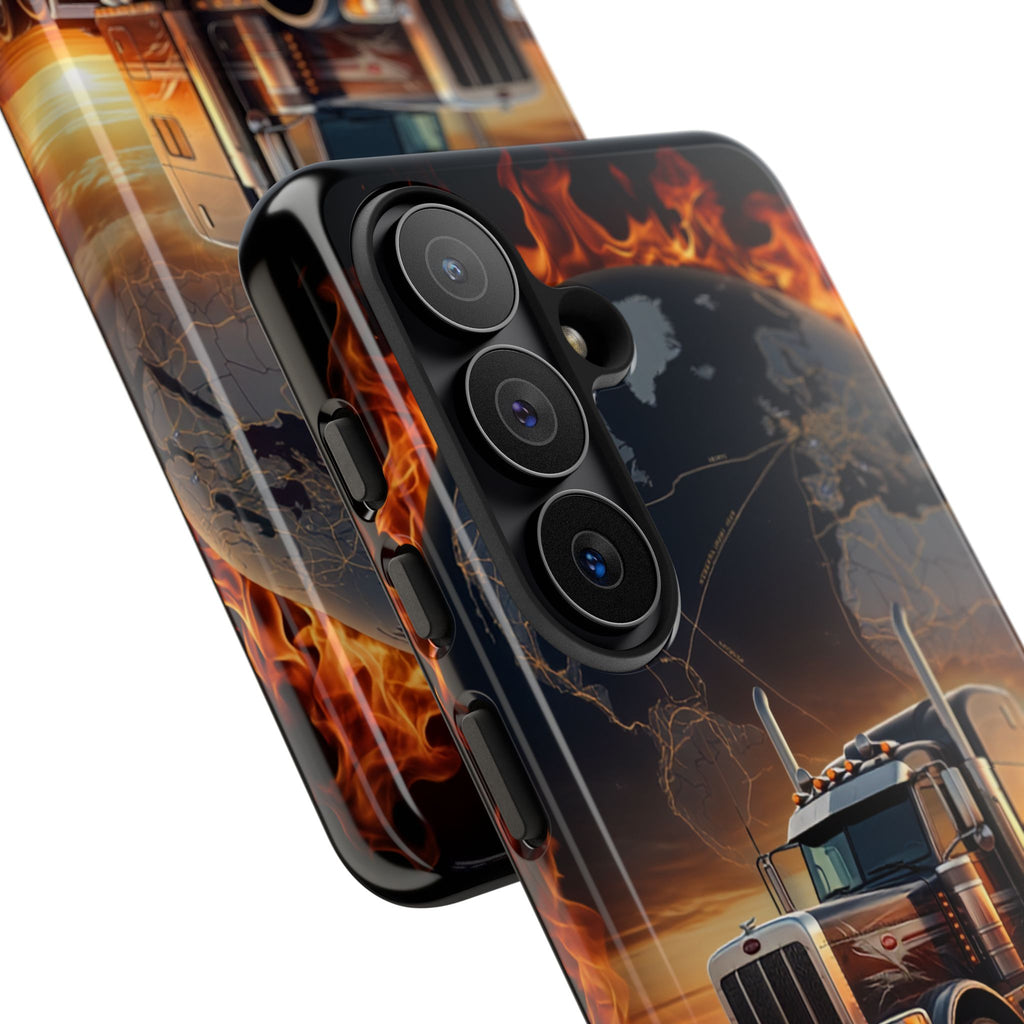 Truck Flames Phone Case — Bold Semi-Truck Globe Design