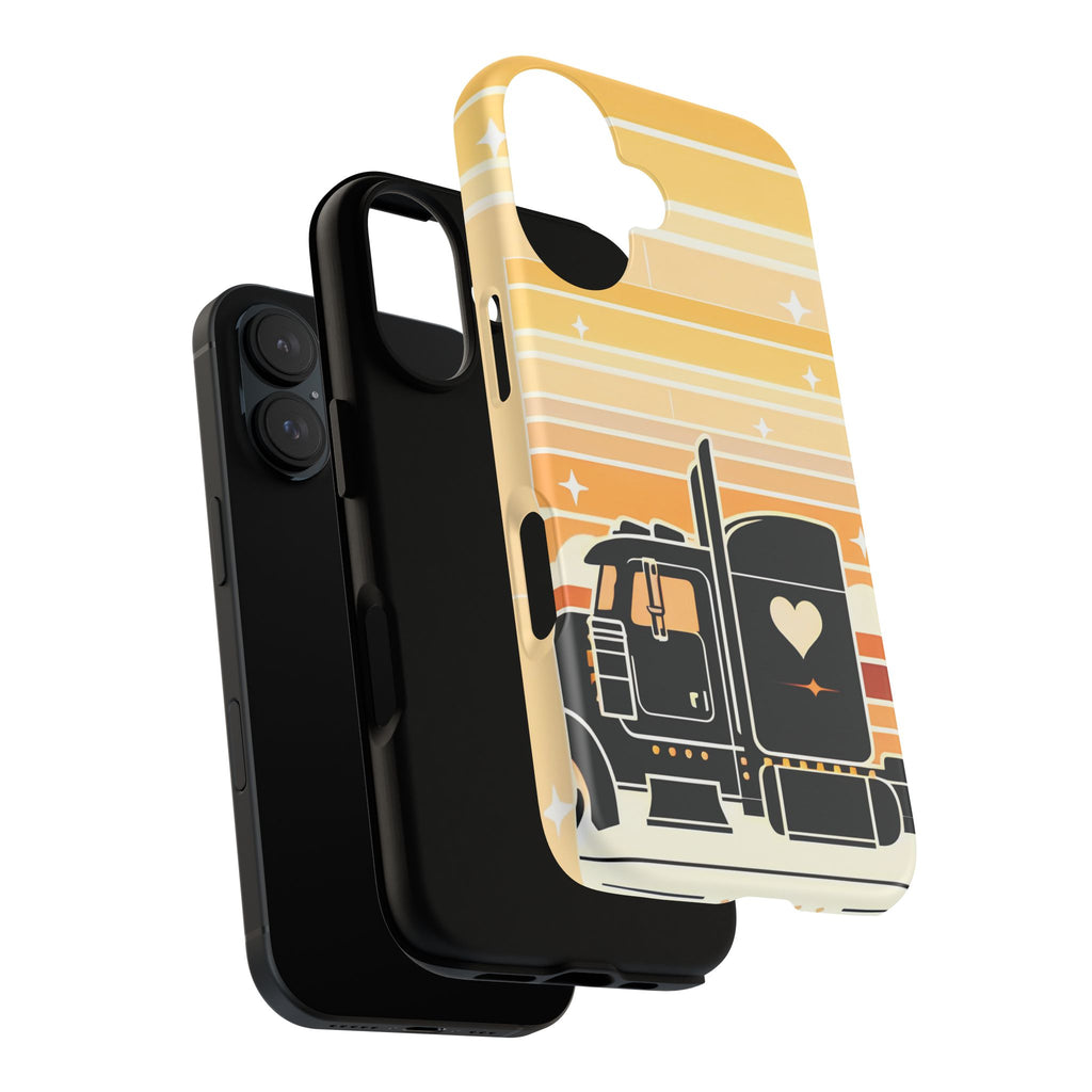 Trucker Heart Phone Case — Retro Semi Truck Protective Phone Cover