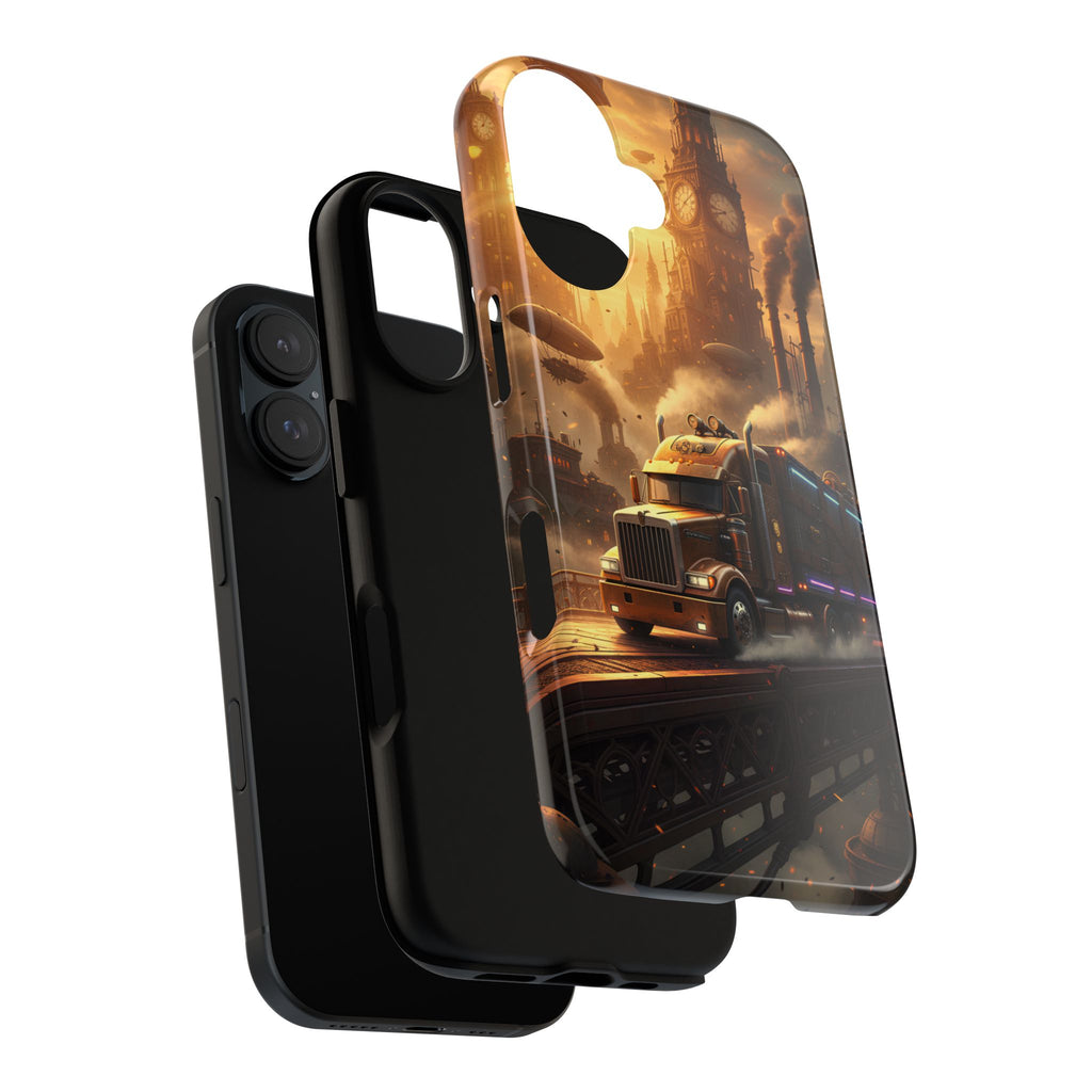 Steampunk Freightliner Phone Case — Rugged Trucking Cityscape iPhone Cover