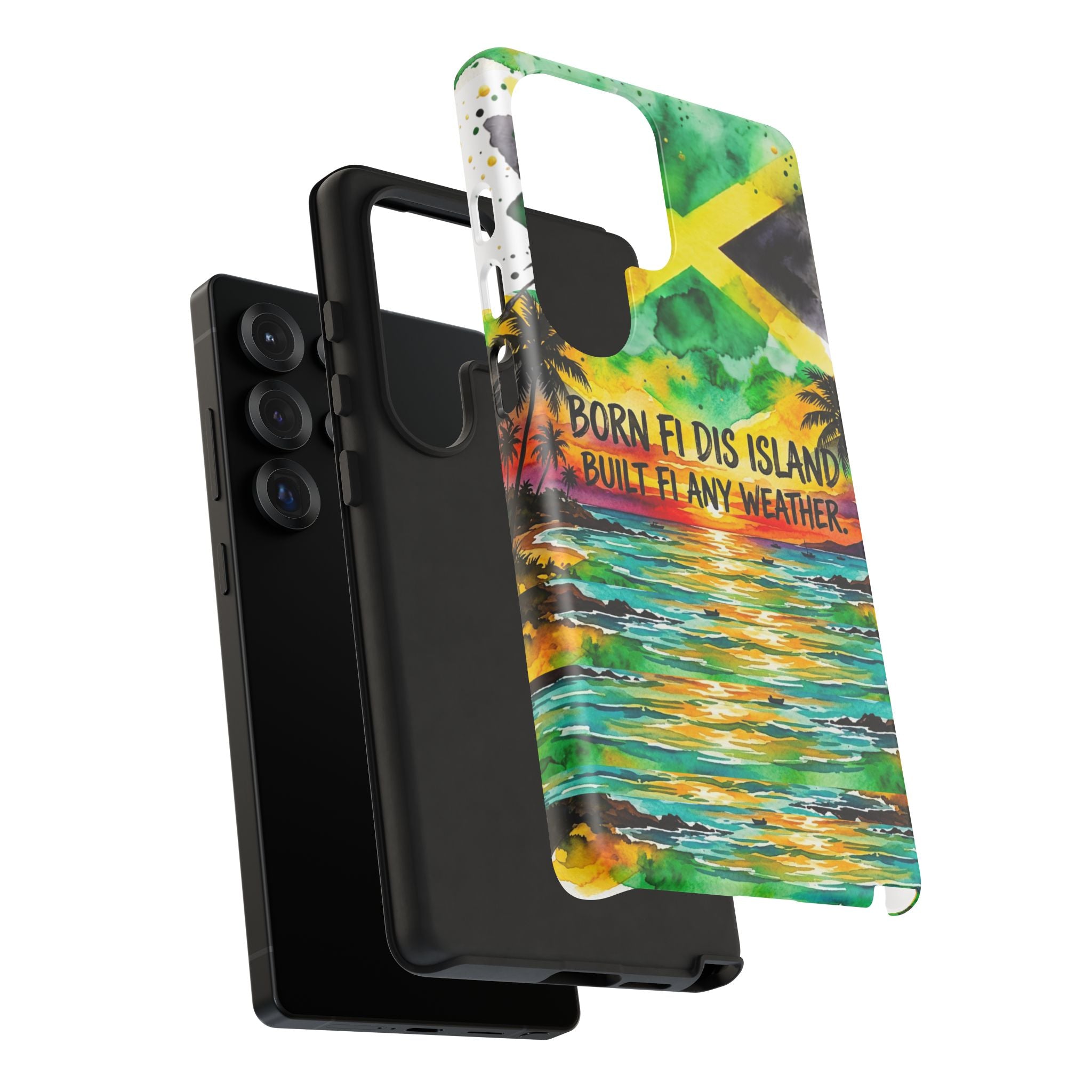 Phone Case — "Born Fi Dis Island, Built Fi Any Weather" Tropical Beach Protective Case